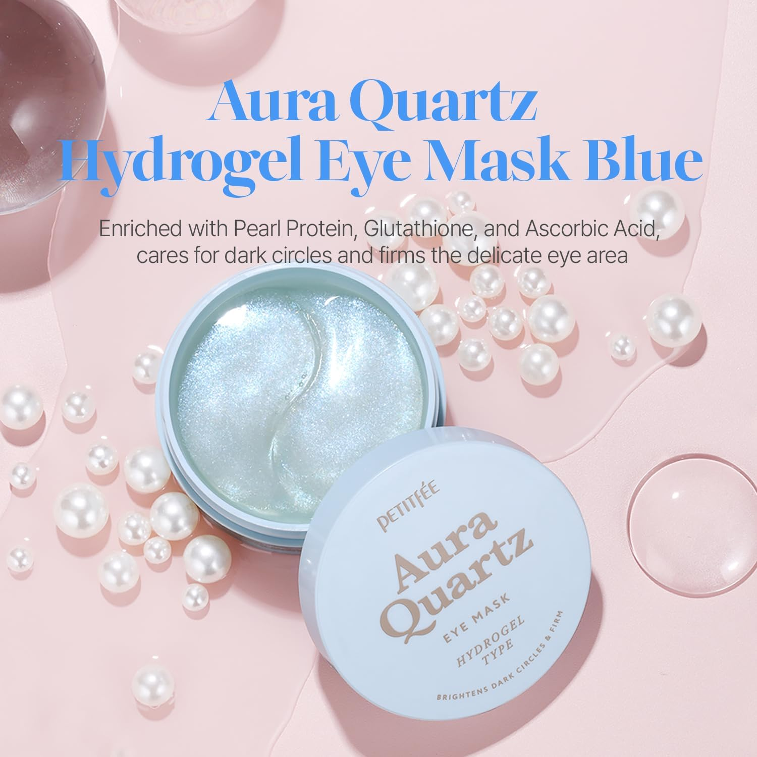 PETITFEE Aura Quartz Hydrogel Eye Mask Blue 60 Pcs (30 Pairs) - Eye Patch for Dark Circles, Brightens under Eyes, Glutathione, Ascorbic Acid, Puffy Eye Bags, Cooling, Firms Eye Area, Intense Hydration image number 3