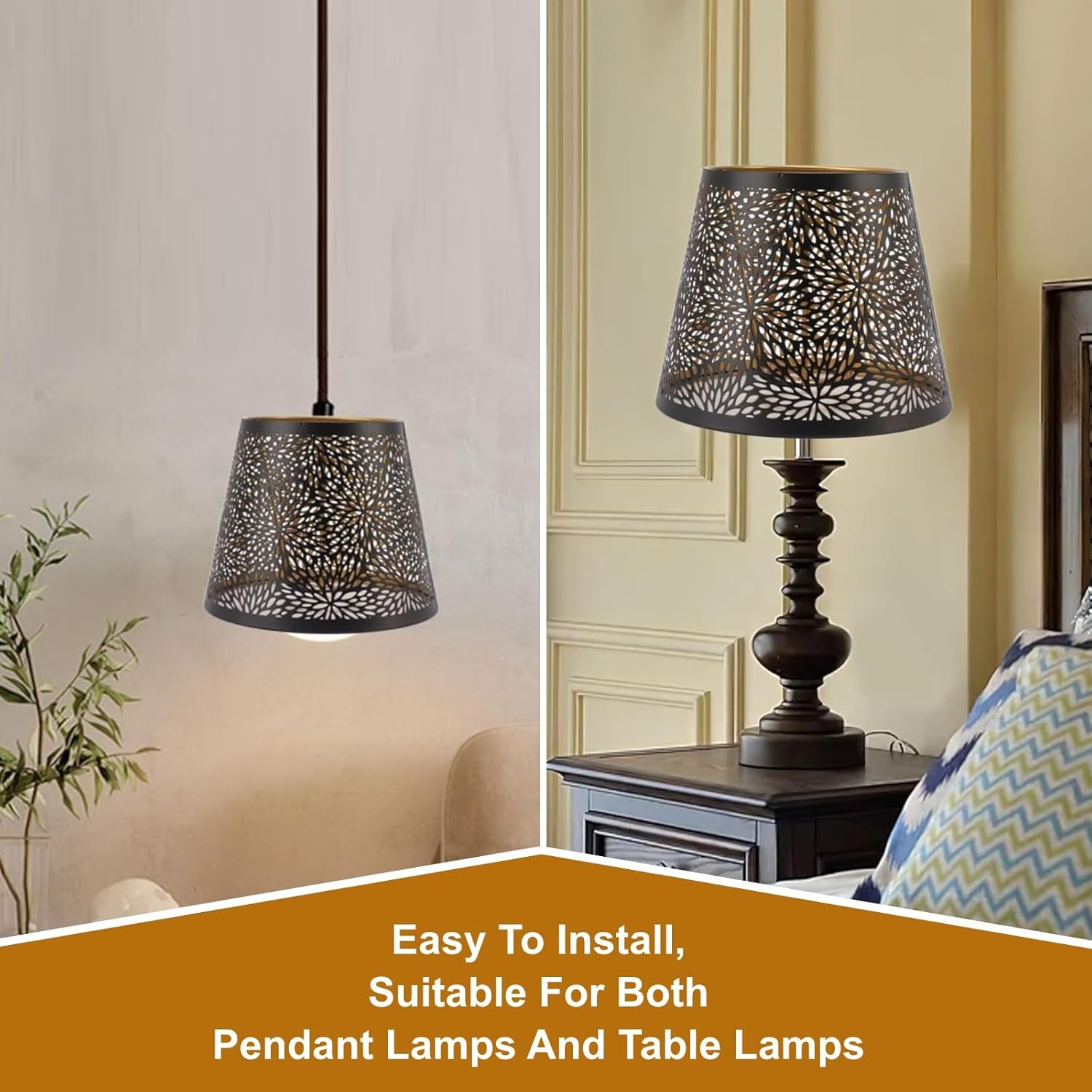 Lampshades for Table Lamp, Lampshade Floor Lamp, Iron Art, Hollow Design, Shade Chandelier, E26, E27, Protective Cover for Ceiling Light, Pendant Light, Natural Wall Light, Decoration image number 1