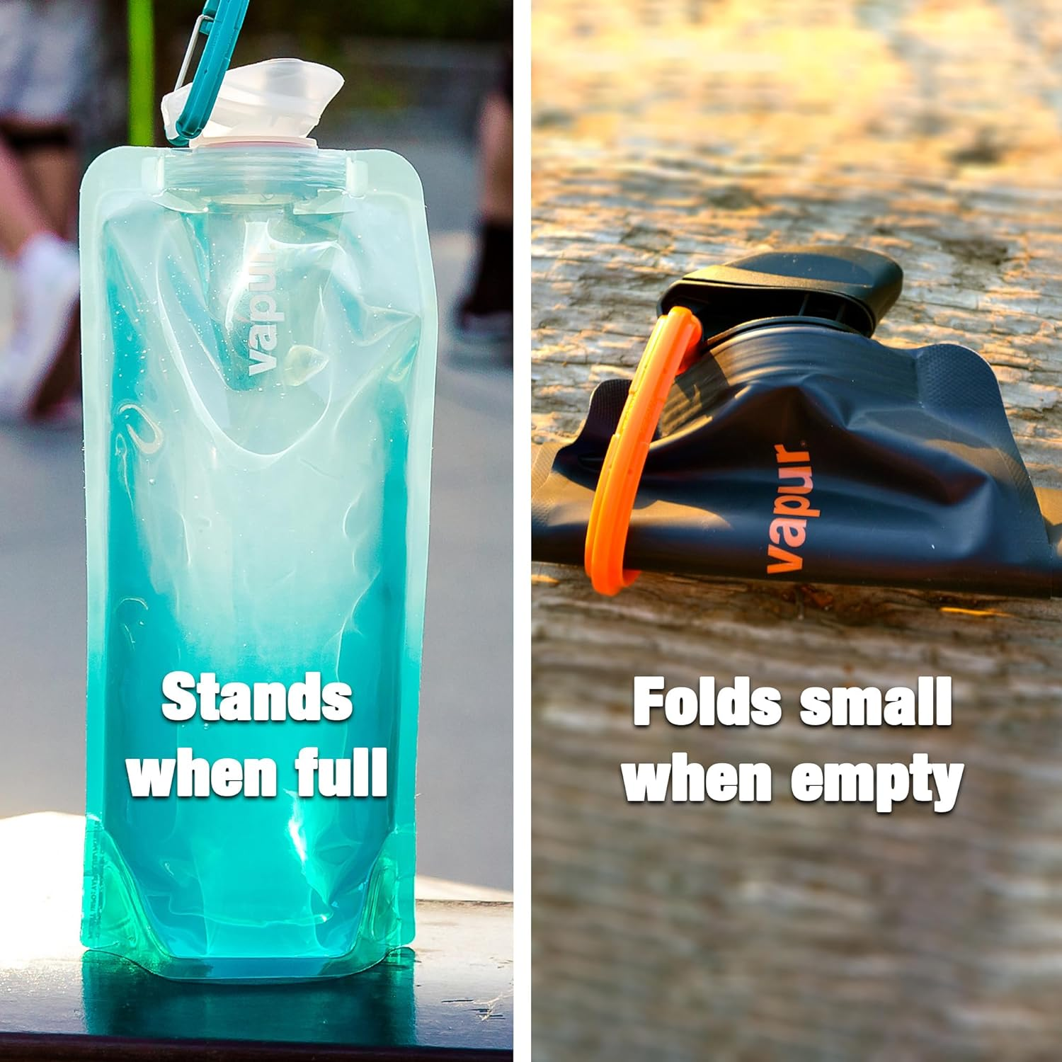 Vapur Eclipse BPA Free Durable Foldable Flexible Water Bottle with Carabiner image number 5