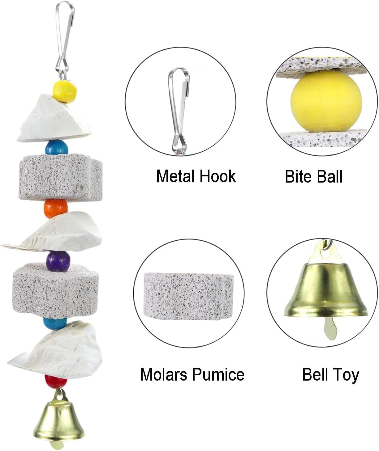 Parrot Beak Trim Calcium Stone Cage Toy,2Pcs Bird Beak Grinding Stone with Bell,Parrot Beak Grinding Calcium Stone with Bell image number 3
