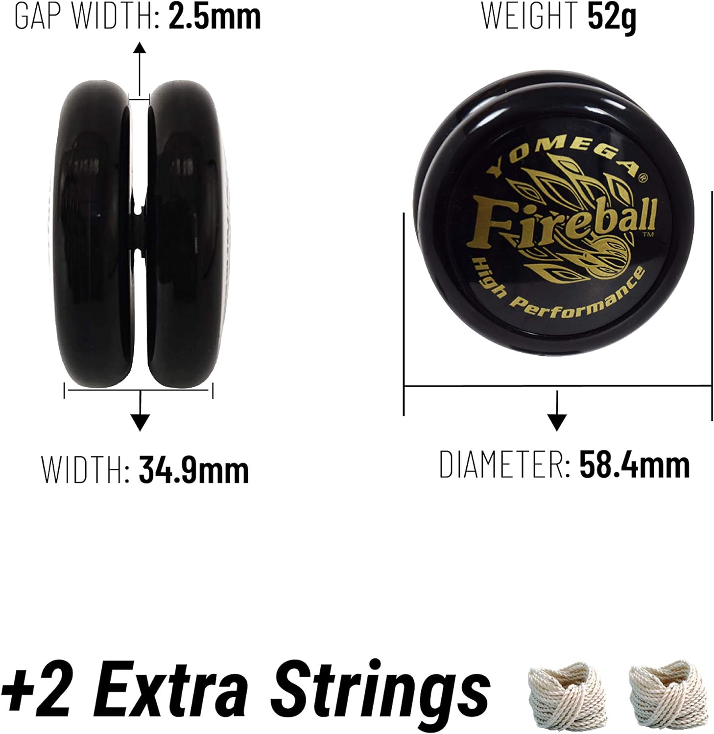 Yomega Fireball Yoyo -HIGH Performance Responsive Transaxle Yoyo, Great for String Tricks for Advance Players to Perform like Pros + Extra 2 Yo Yo Strings & 3 Month Warranty (Black/Gold) image number 1