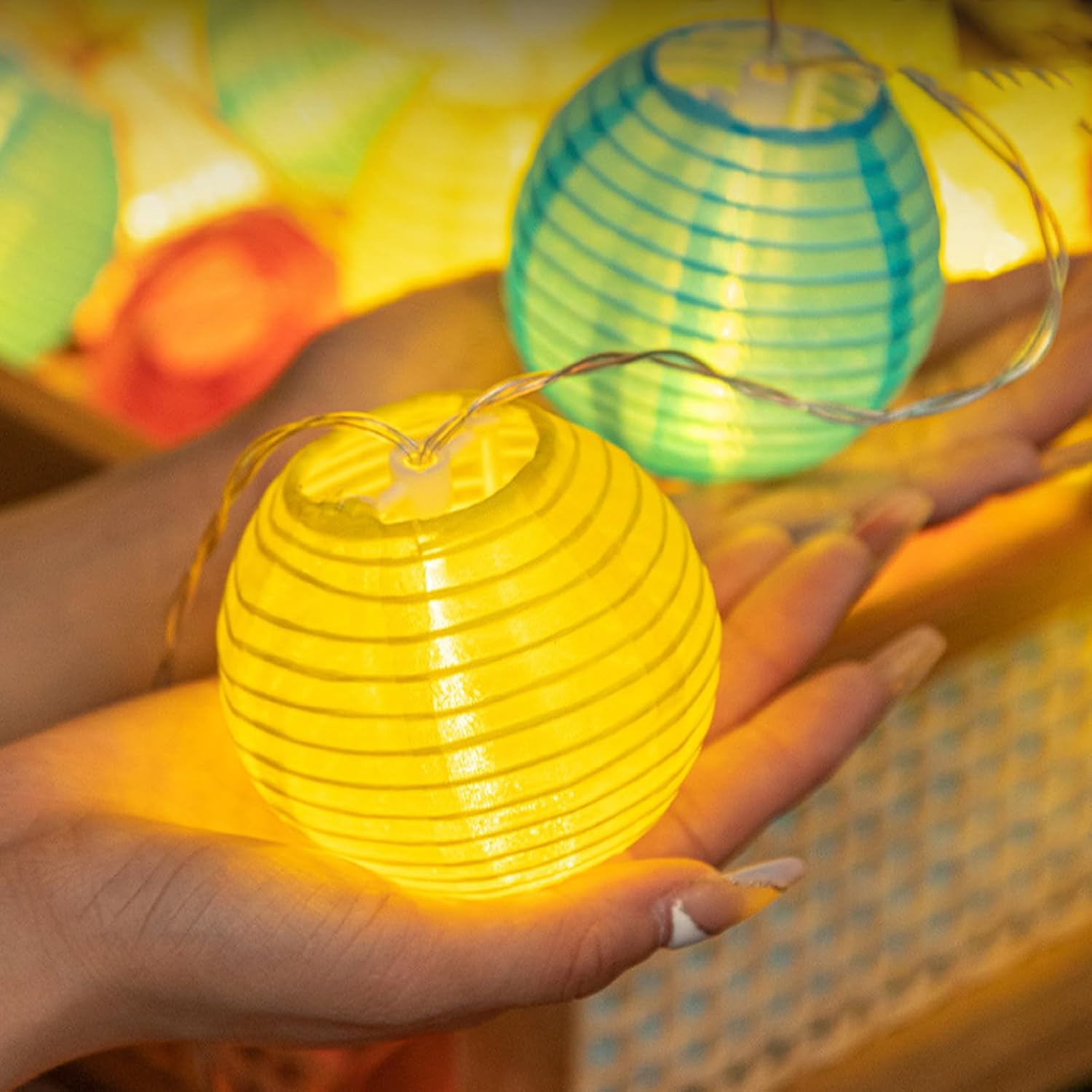 ENLACE Paper Lantern String Lights 10 LED Lanterns 2 Metres Multicoloured 7.5Cm Diameter image number 2