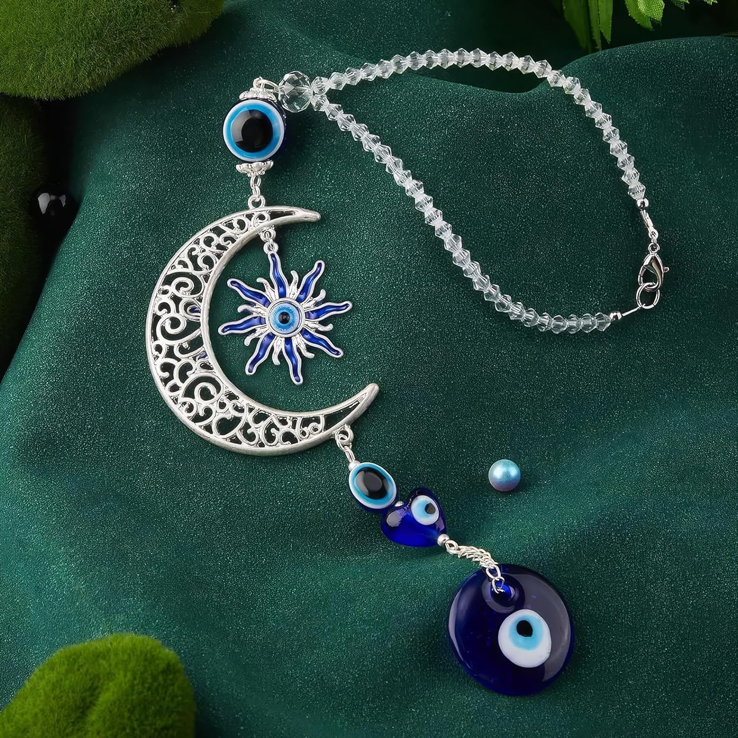 Blue Evil Eye Moon Crystal Hanging Ornament - Protection Amulet for Home, Car & Window Decor - Spiritual Gift image number 3