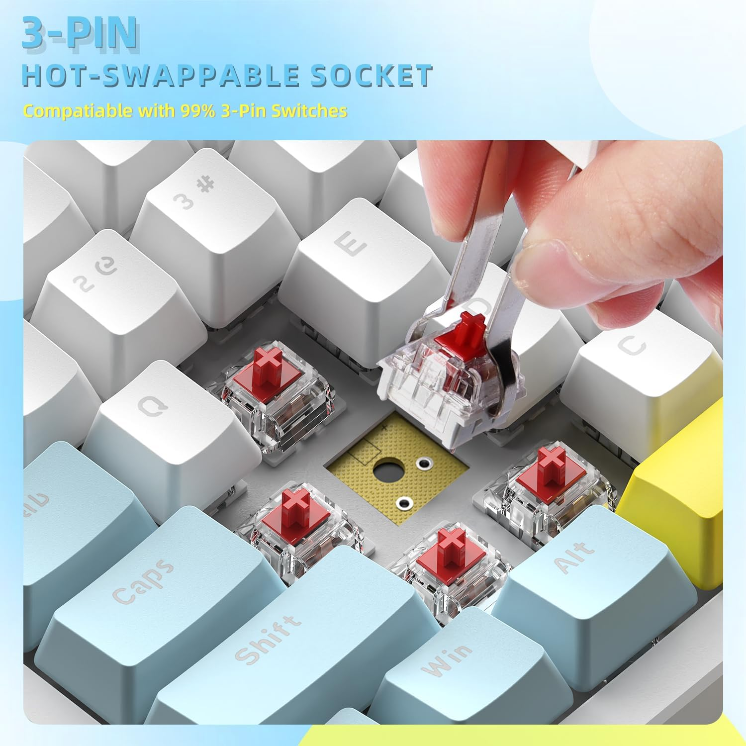 YINDIAO K84 75% Mechanical Gaming Keyboard,84 Keys TKL Layout Compact Keyboard,Hot Swappable,18 LED Backlit,Anti-Ghosting,With Pro Coiled USB-C Cable,Ergonomic,Portable,For Pc,Mac (Lemon,Red Switch) image number 3