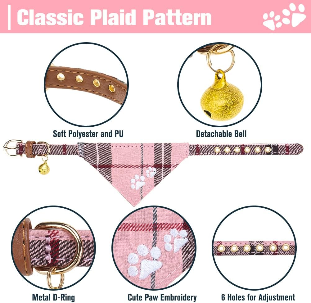 EXPAWLORER Dog Leash Collar Set - 3 Pack Plaid Pattern Adjustable Escape Proof Leash Collar Set for Outdoor Walking image number 3