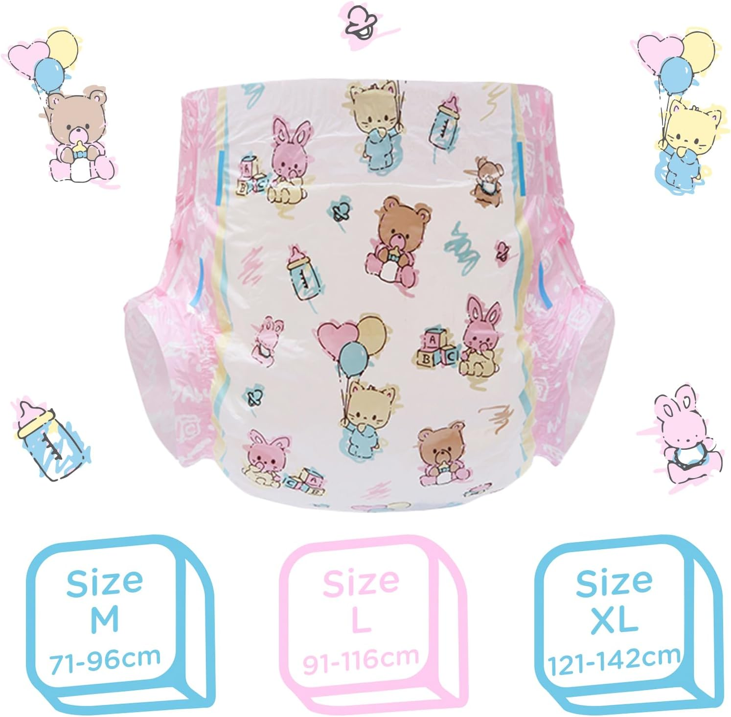 Littleforbig Printed Adult Brief Diapers 10 Pieces - Baby Cuties M image number 1