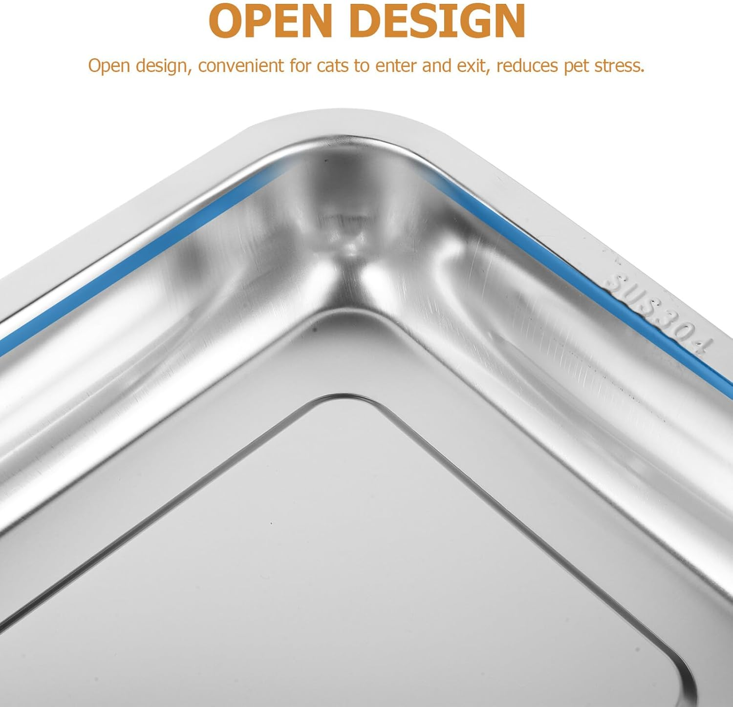 Kisangel 2Pcs 304 Stainless Steel Cat Litter Box, Deep Open Metal Indoor Litter Tray for Kittens, High-Sided Reusable Cat Pan Suitable for Pet Toilet Use image number 2