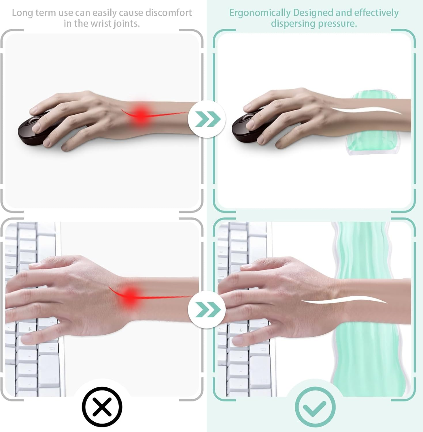 Gel Wrist Rest for Computer Keyboard and Mouse, Ergonomic Clear Keyboard Pad and Mouse Wrist Rest for Gaming, Computers, Laptops, Office Use (Green) image number 3