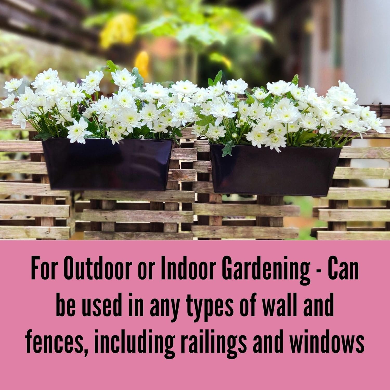 Lalagreen Railing Hanging Planters (2 Pack, 16 Inch) Large Black Metal Strawberry Flower Pots Outdoor Countryside Modern Rectangle Succulent Planter with Drainage Holes Hanger Balcony Deck Fence Porch image number 5