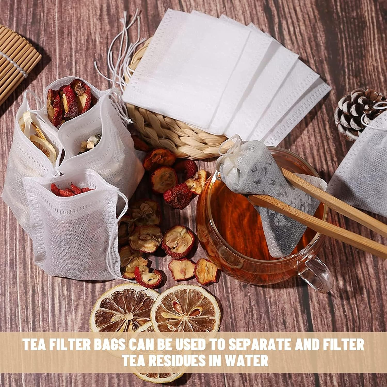 Disposable Tea Filter Bags, 3.1 * 4.7Inch Loose Tea Bags, 200Pcs Drawstring Seal Filter Bags for Loose Tea, Coffee, Herb Lavender, DIY Spice Seasoning (White) image number 1