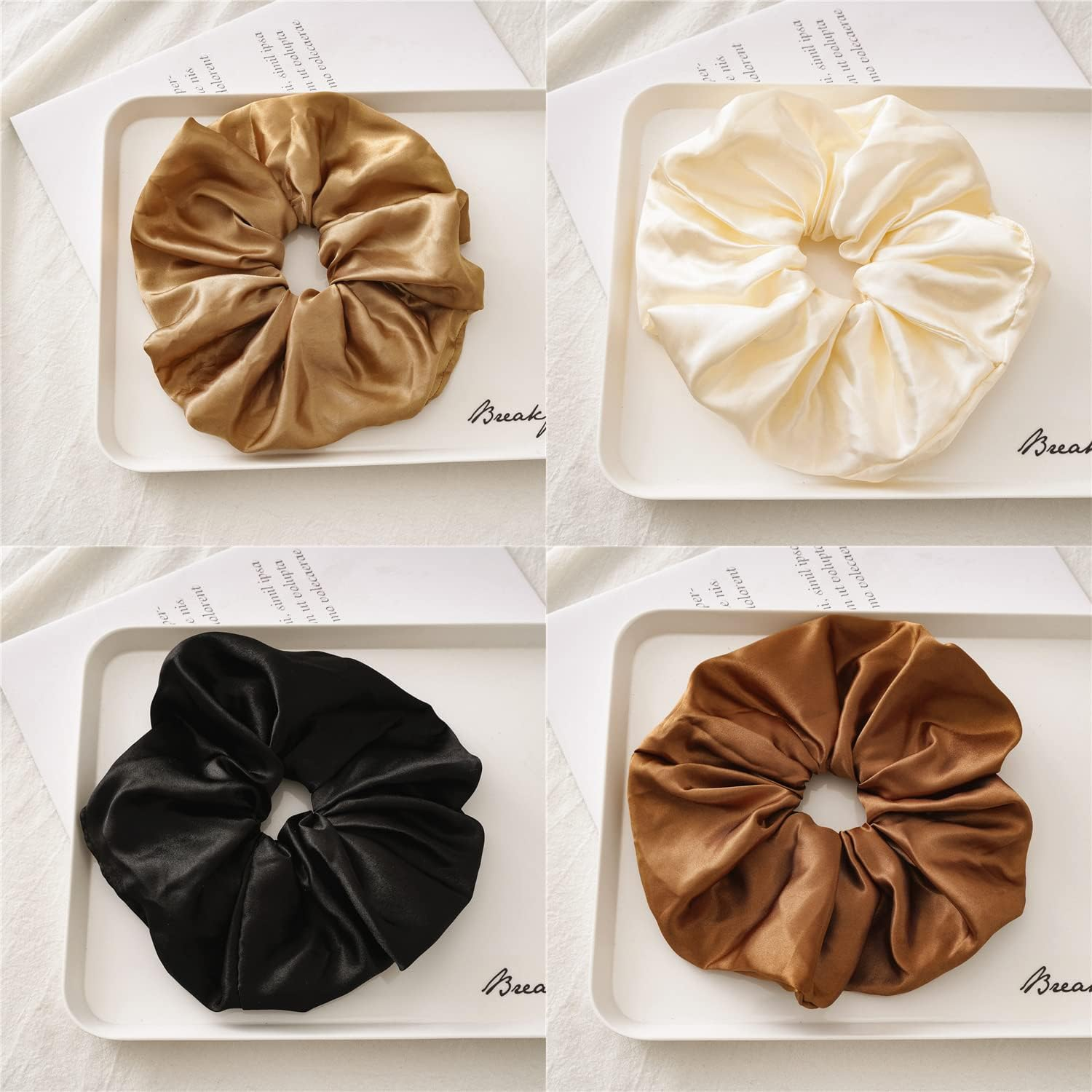 Big Satin Scrunchies for Women, XL Oversized Hair Scrunchies for Thick Hair, Extra Large Soft Silk Pillow Scrunchy, Jumbo Hair Tie for Curly Hair Buns Ponytails, 6 Pack(M) image number 4
