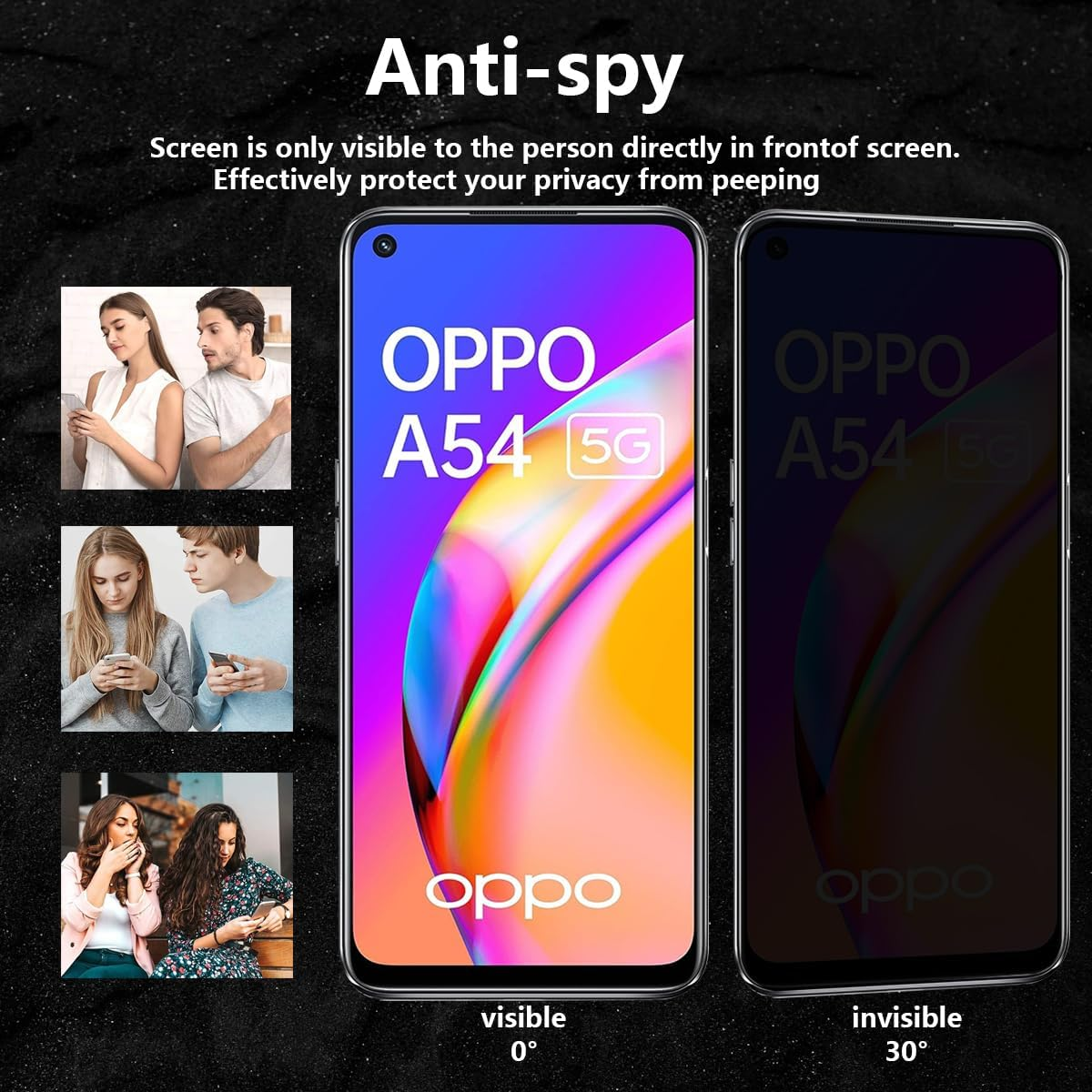 Gelaasso Pack of 2 Screen Protectors Compatible with Oppo A54 5G/A74 5G Tempered Glass Protection, 9H Hardness, Anti-Scratch, Anti-Spy Film, Privacy Screen Protector for Oppo A54 5G/A74 5G Privacy image number 4