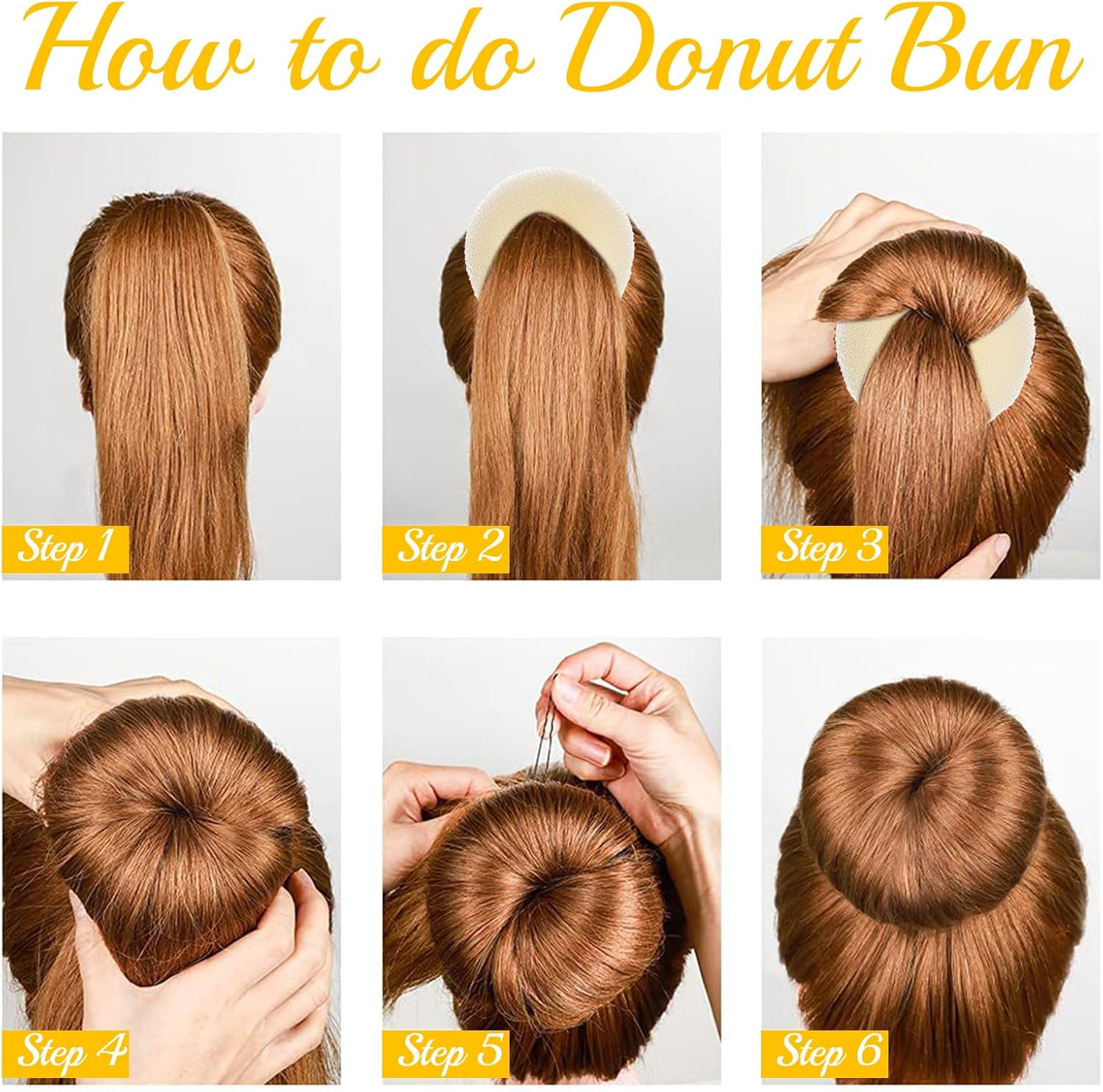 Soundzero 4-Piece Doughnut Hair Bun Set, Doughnut Hair Updo Accessories, Updo Accessories, Hair Doughnut Maker Set, for Hairstyle Dancers, Children, Girls, Women, Comes with 20 Hair Pins (Gold) image number 4