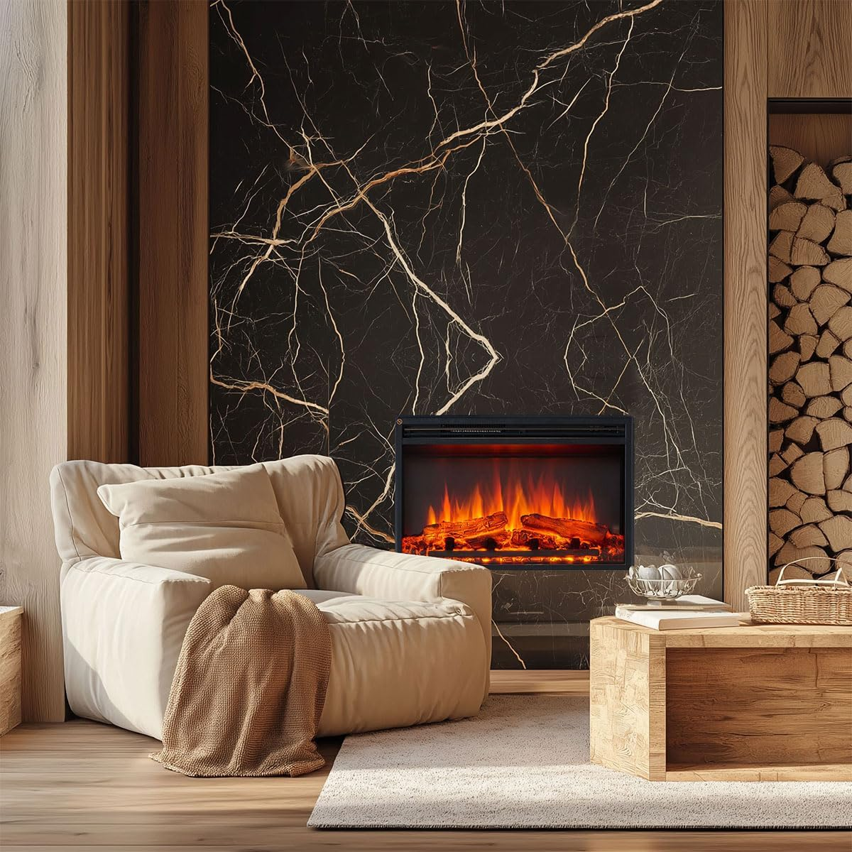 Modaliving Stella 27-Inch 2000W Electric Fireplace Insert for Cozy Ambience