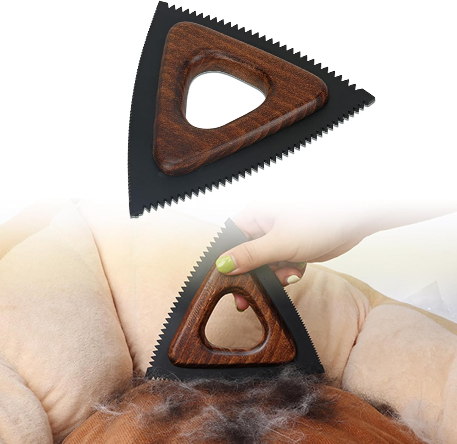 Wood Pet Hair Remover for Car, Car Seat, Auto Interior Detailing, Cat and Dog Hair Remover for Furniture, Couch, Clothing, Reusable Fur Remover