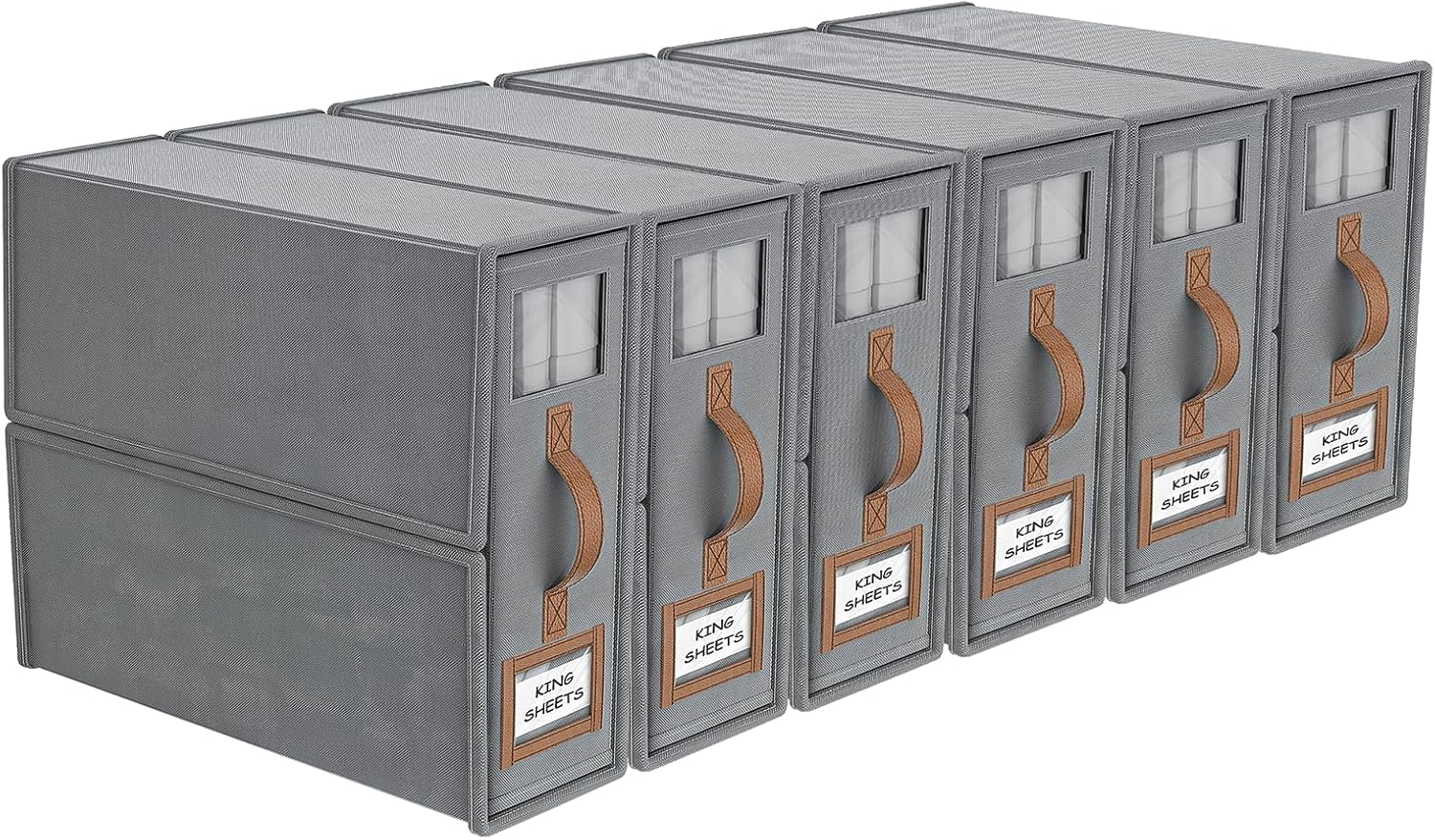 Bigponpon 4 Pack Bed Sheet Organizers and Storage,Foldable Sheet Organizer for Linen Closet(Super King Size),Linen Bedding Storage Box with Leather Handle for Bedsheets,Flannel Blankets,Thin Quilts image number 5