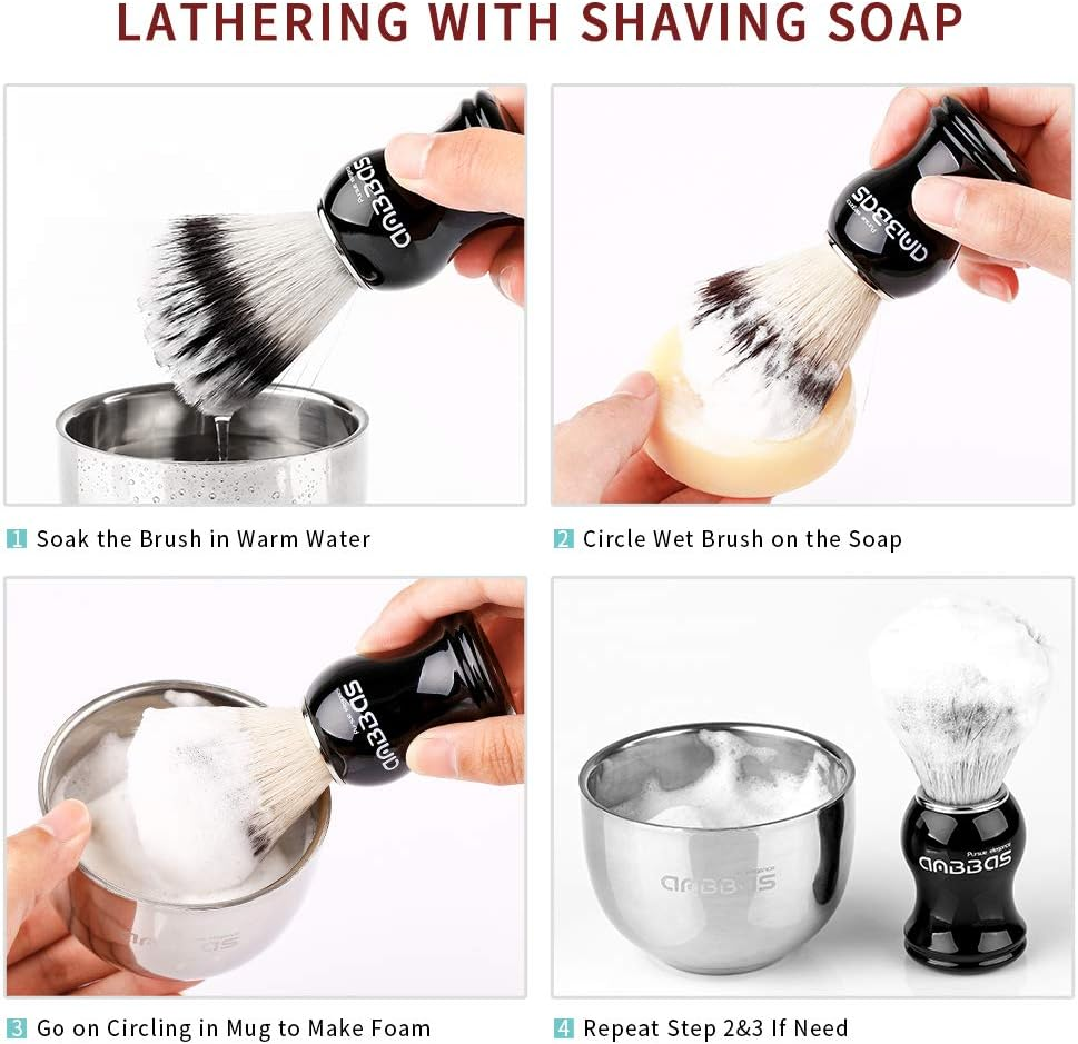 Anbbas Shaving Brush Synthetic Badger Hair with Stainless Steel Shaving Bowl,Black Acrylic Shaving Stand Holer for DE Razor Men Traditional Shave image number 3