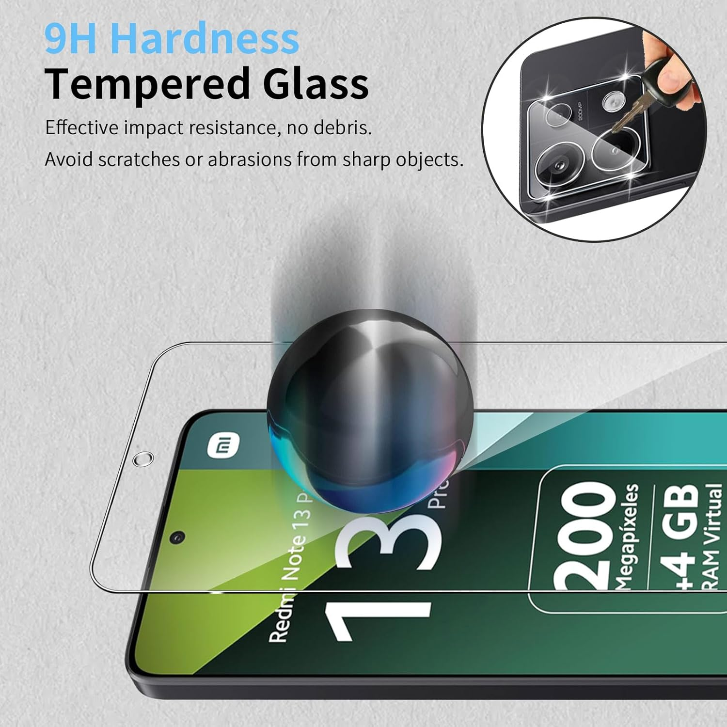 Hidwee Tempered Glass Screen Protector Compatible with Xiaomi Redmi Note 13 Pro 5G (Not for Note 13 Pro 4G), Pack of 3 Protective Glass and 2 Camera Protection, 9H Hardness Anti-Scratch HD Anti-Bubble image number 2