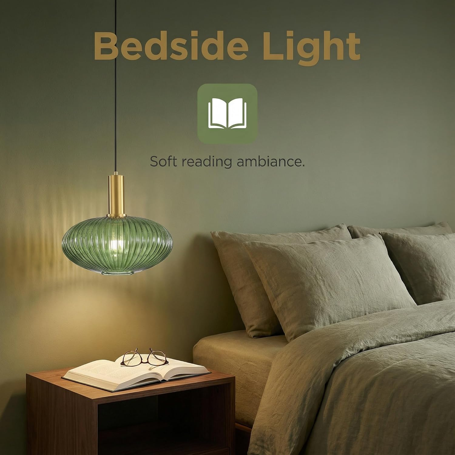 Hjxdtech Industrial Vintage Pendant Light Modern Retro Style Drop Ceiling Light Pendant Lamp Glass Lampshade with Polished Brass Lamp Holder (Green, 30 Cm) image number 7