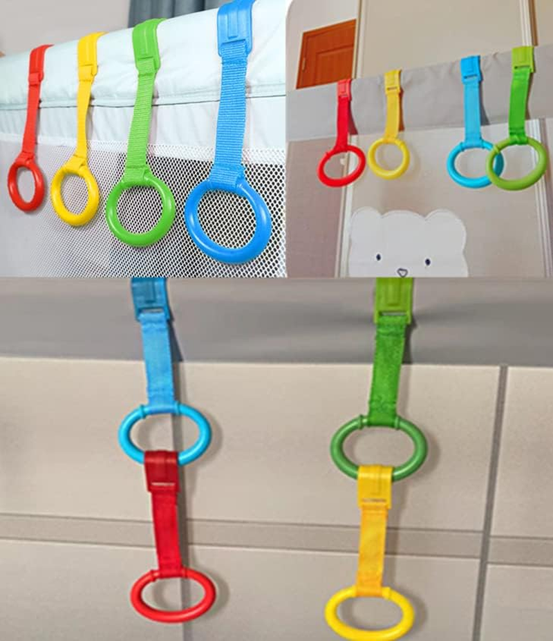 CAASFOOY 8 Pieces Baby Pull up Rings, Baby Crib Pull Ring Baby Walking Exercises Assistant Rings Toddler Walking Training, Baby Standing Walker Rings image number 1