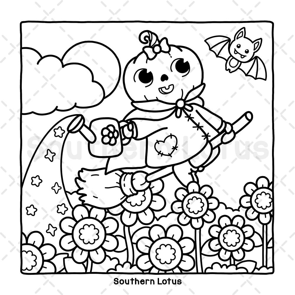 Spooky Vibes: Coloring Book for Adults and Teens with Cute Creepy Characters and Hygge Scenes, Easy and Cozy Designs for Relaxation and Stress Relief