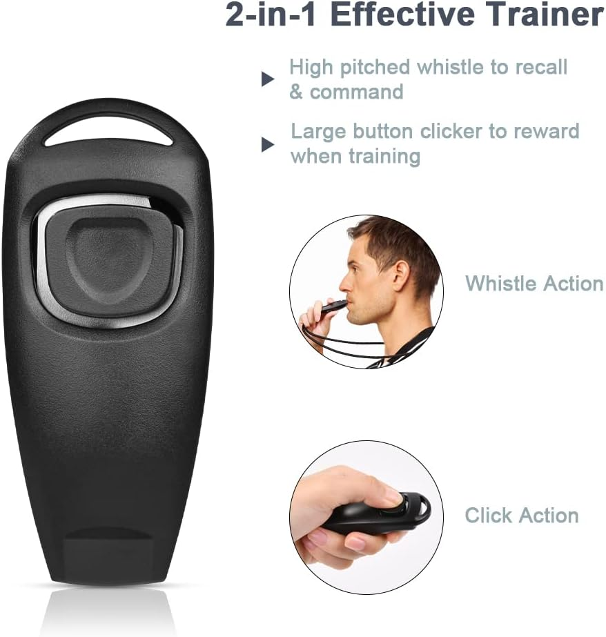 Vsshe Dog Training Clickers, 2 Pack Pet Clicker 2-In-1 Trainer, Practical Pet Training Tools with Lanyard, Effective Pet Supplies Whistle and Clicker for Dogs Cats Birds Puppy Training (Black) - Black02 image number 2