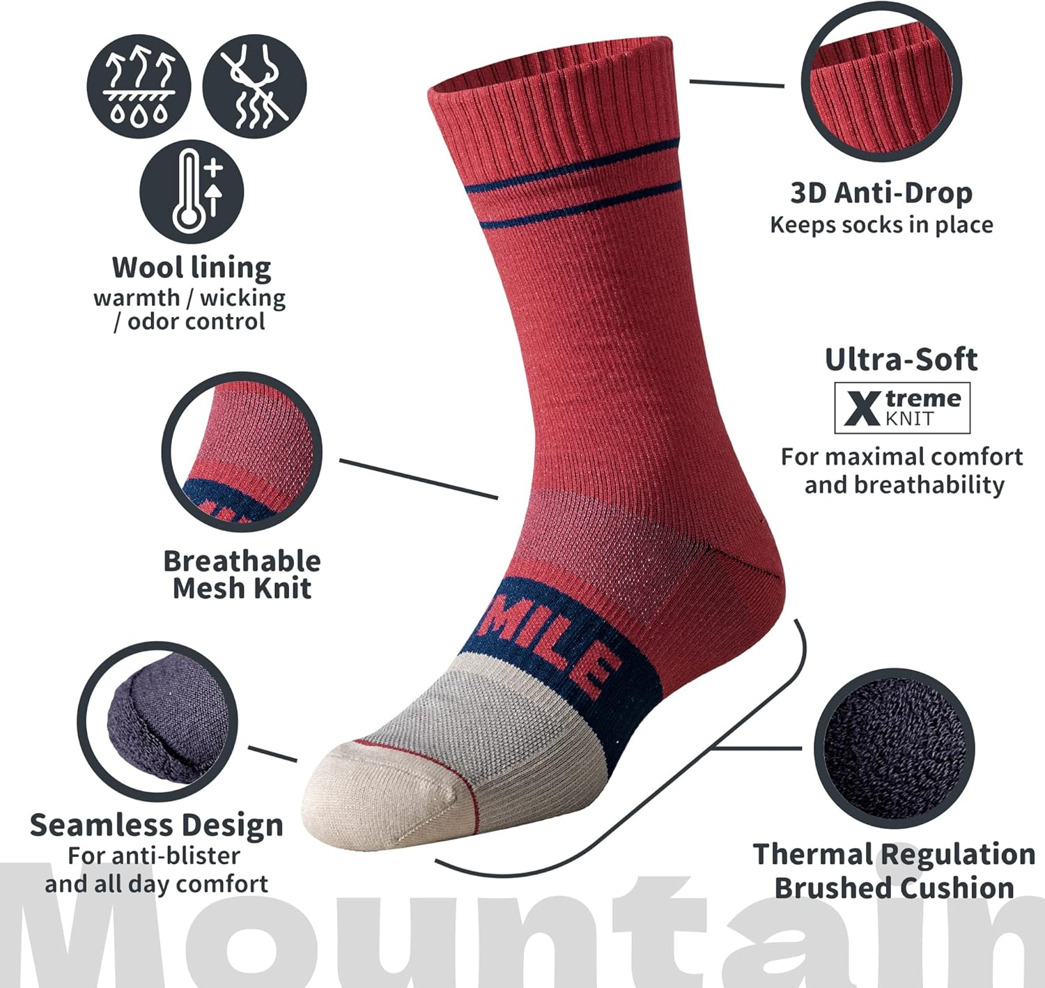 DRYMILE Mountain Waterproof Socks, Unisex Wool Waterproof Hiking Socks for Winter Wading, Snow Skiing - Mid-Calf image number 4