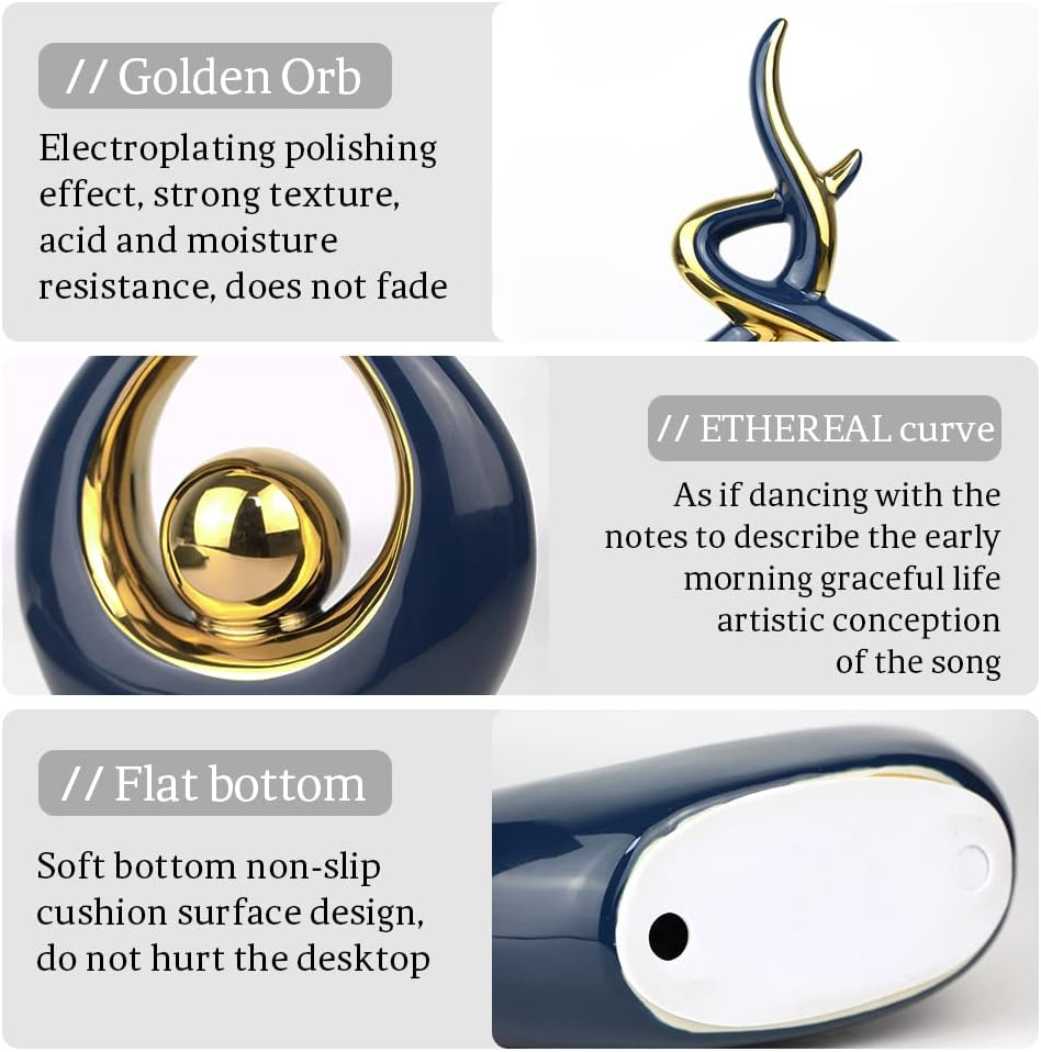 Norrclp Home Decor Modern Abstract Art Ceramic Statue Table Decorations for Dining Room Living Room Office Centerpiece (Blue and Gold, Large) image number 6