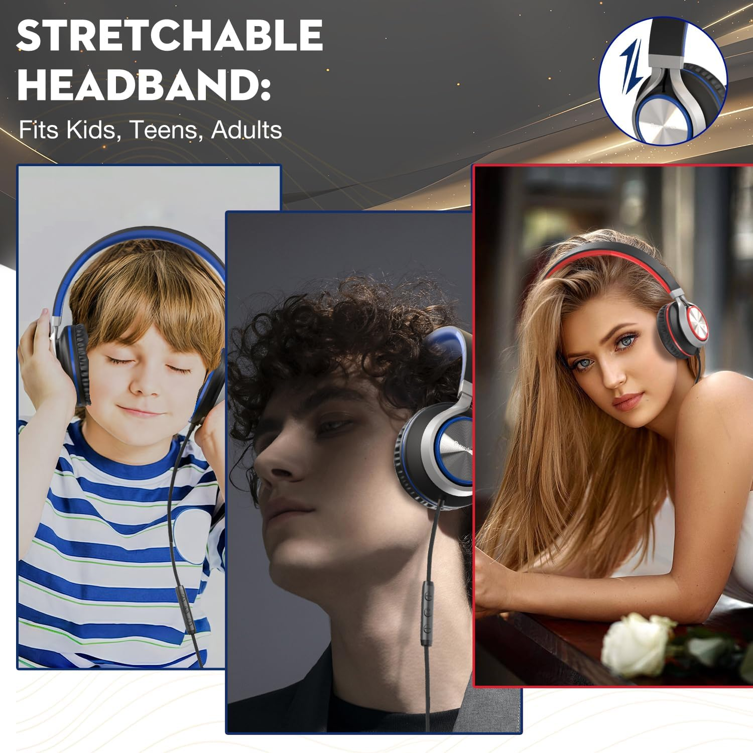 Upgraded USB Type C Wired Headphones, Foldable Over-Ear Headphones with Mic and Volume Control, Hi-Fi Stereosound for Adults/Teens/Toddlers/Tablets/Travel(Blue)