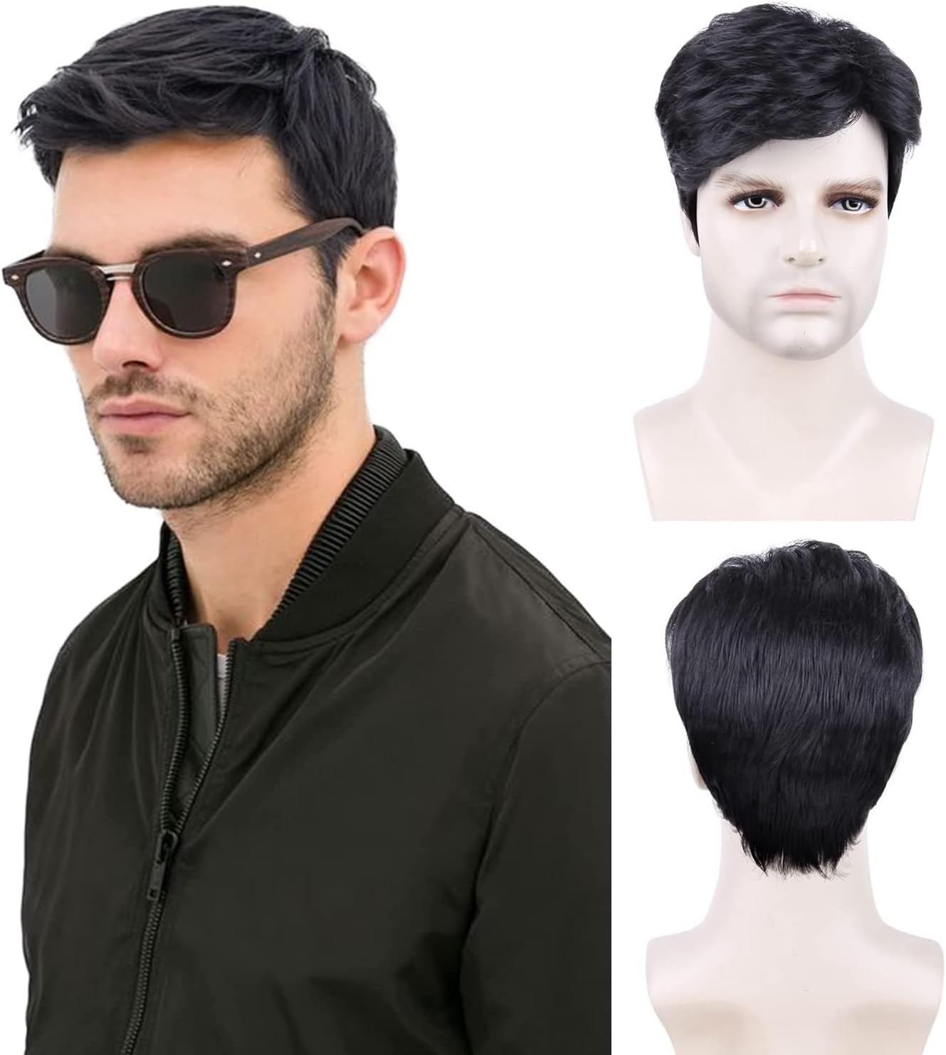 Creamily Men'S Black Short Wavy Synthetic Hair Wig for Men Costumes Cosplay Party Daily Wear Halloween Men'S Wig