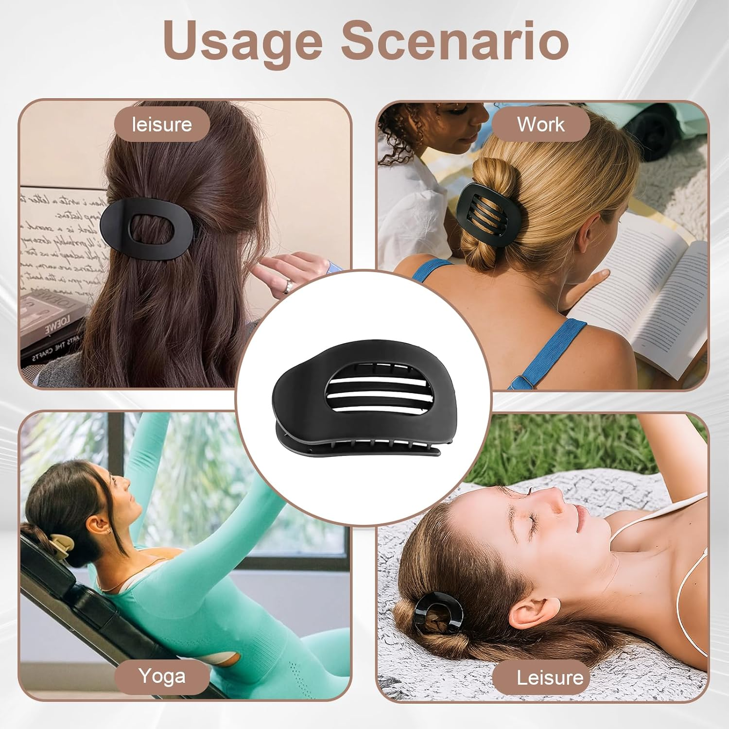 Pack of 4 Flat Hair Clips for Women, Simple Elegant Duckbill Hair Clip, Matte Large Hair Clip, Curved Design, Flat Secure Hold Inner Teeth, Hair Claws for Thin and Thick Hair image number 4