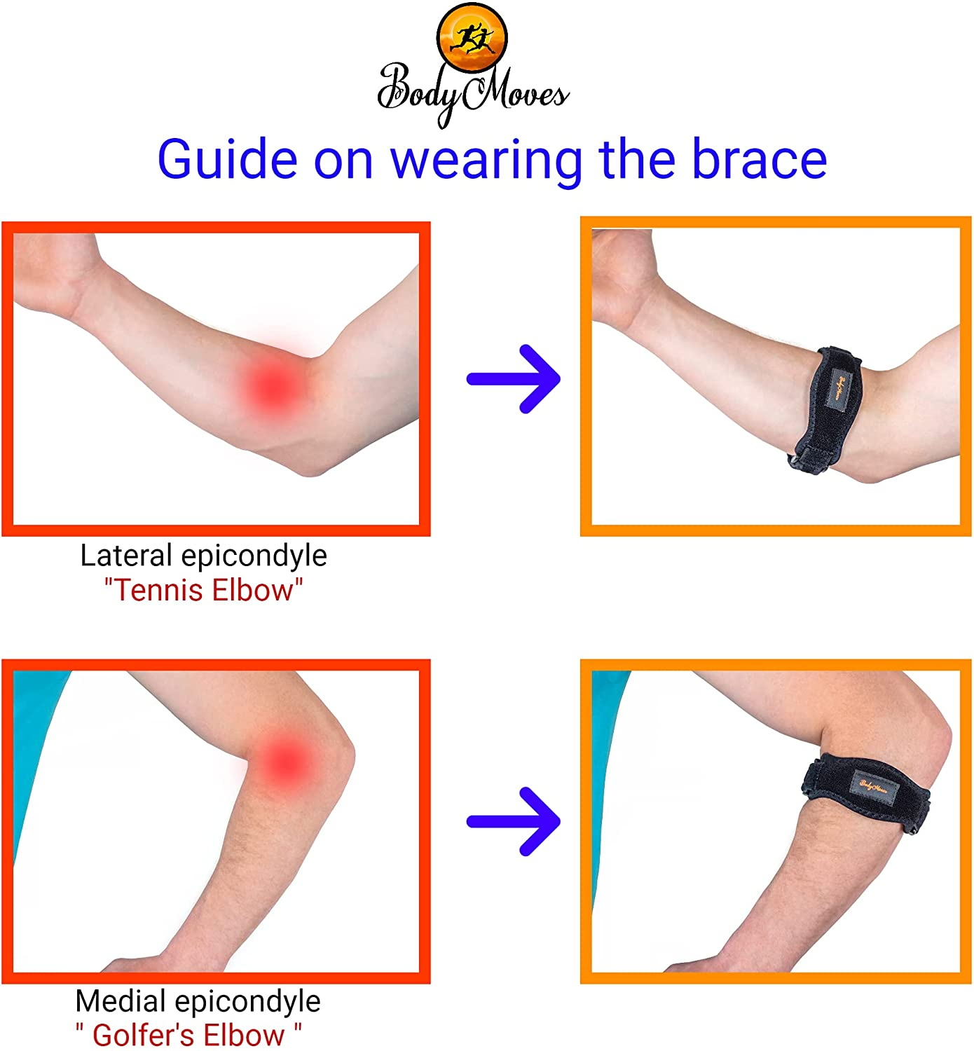 Bodymoves Tennis Elbow Brace (2 Pack) plus Hot and Cold Gel Pack (Active Blue) - Sporty Pink image number 6