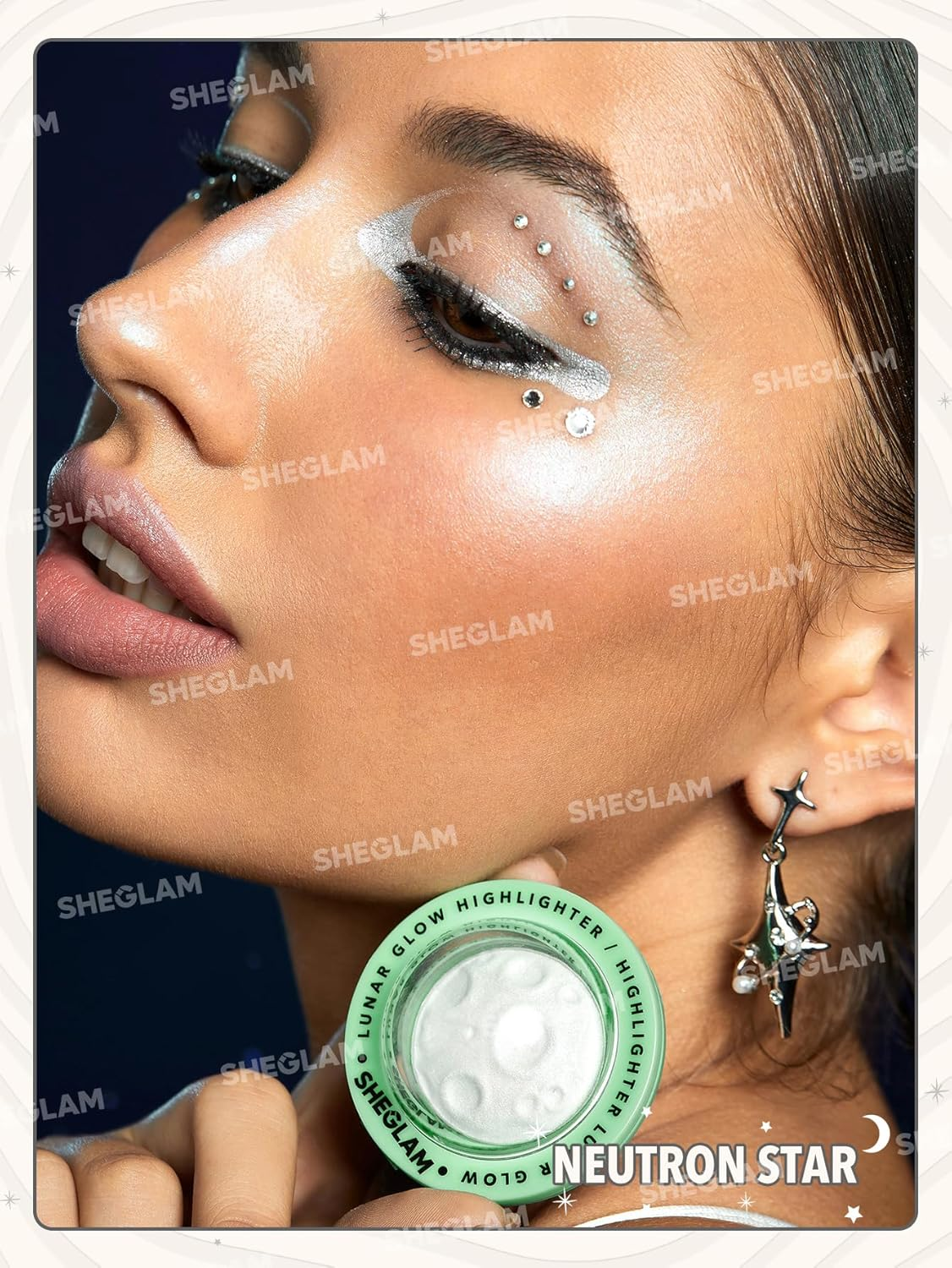 SHEGLAM Lunar Glow Highlighter Face Highlighter Multichrome Glitter Shimmer Highlighter Makeup-Neutron Star