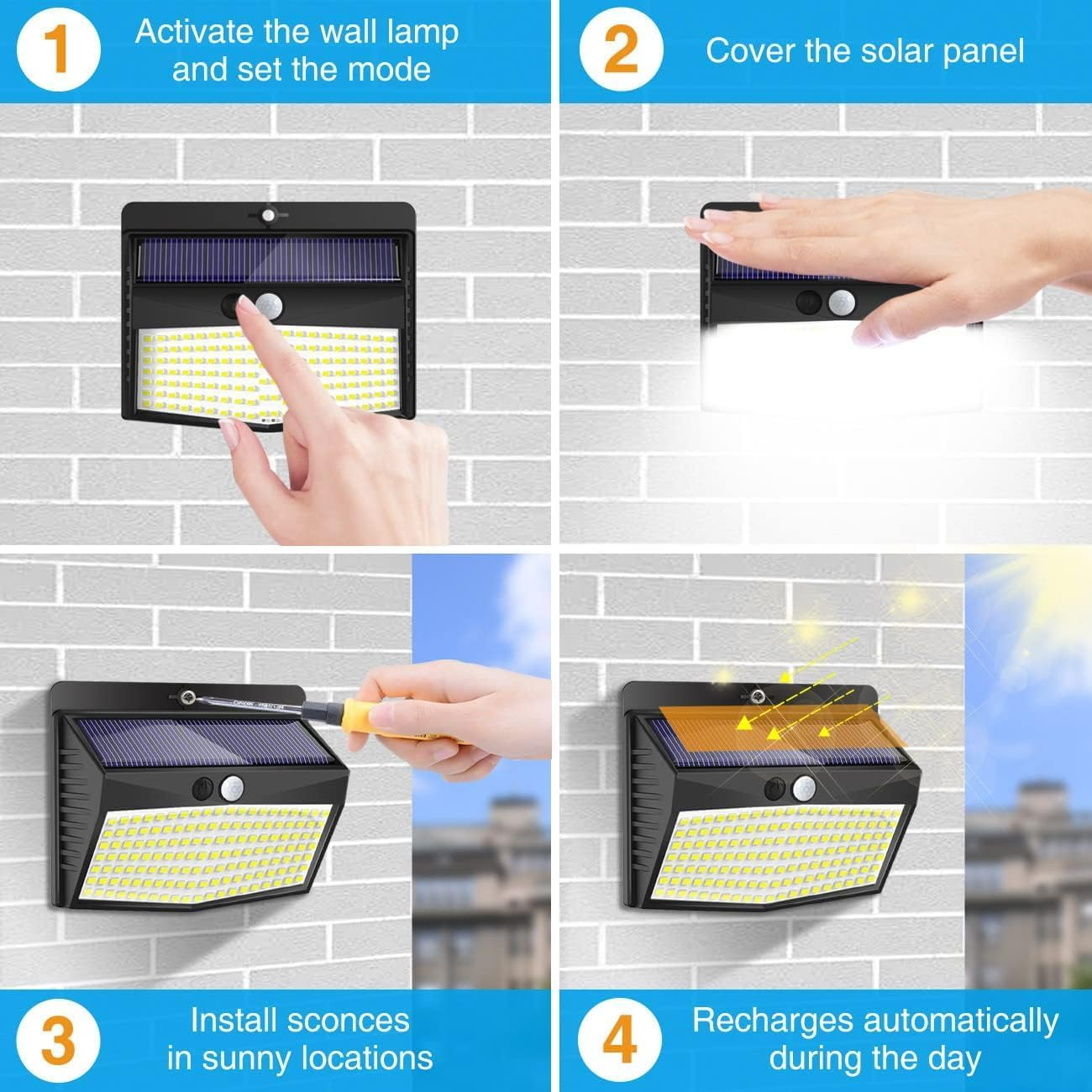 Amoowis Solar Lights for Outdoor Use with Motion Sensor, Pack of 6, 138 LED Spotlight with Motion Sensor, 3 Modes, IP65 Waterproof Motion Sensor, Outdoor Solar for Garden,Fence,Yard image number 3