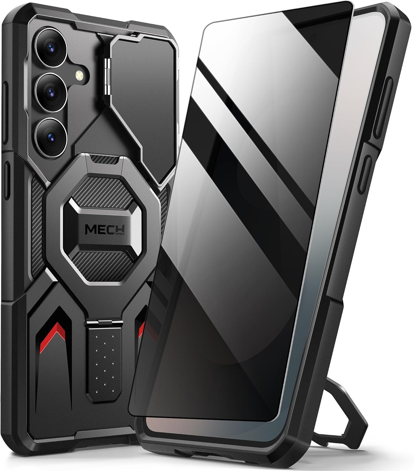 TONGATE Magnetic for Samsung Galaxy S25 FE Case with Privacy Screen Protector, [Compatible with Magsafe][Camera Protective Cover][Military-Grade Protection] Ring Stand Phone Case S25 FE 6.7", Black