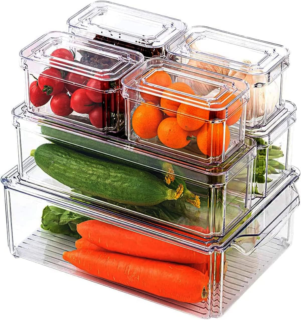 Fridge Organisers with Lids Set of 7, Stackable Fridge Organisers, Fruits Vegetable Freezer Storage Boxes, Clear Storage Containers for Kitchen, Cupboards, Freezer, Cabinets, Pantry image number 6
