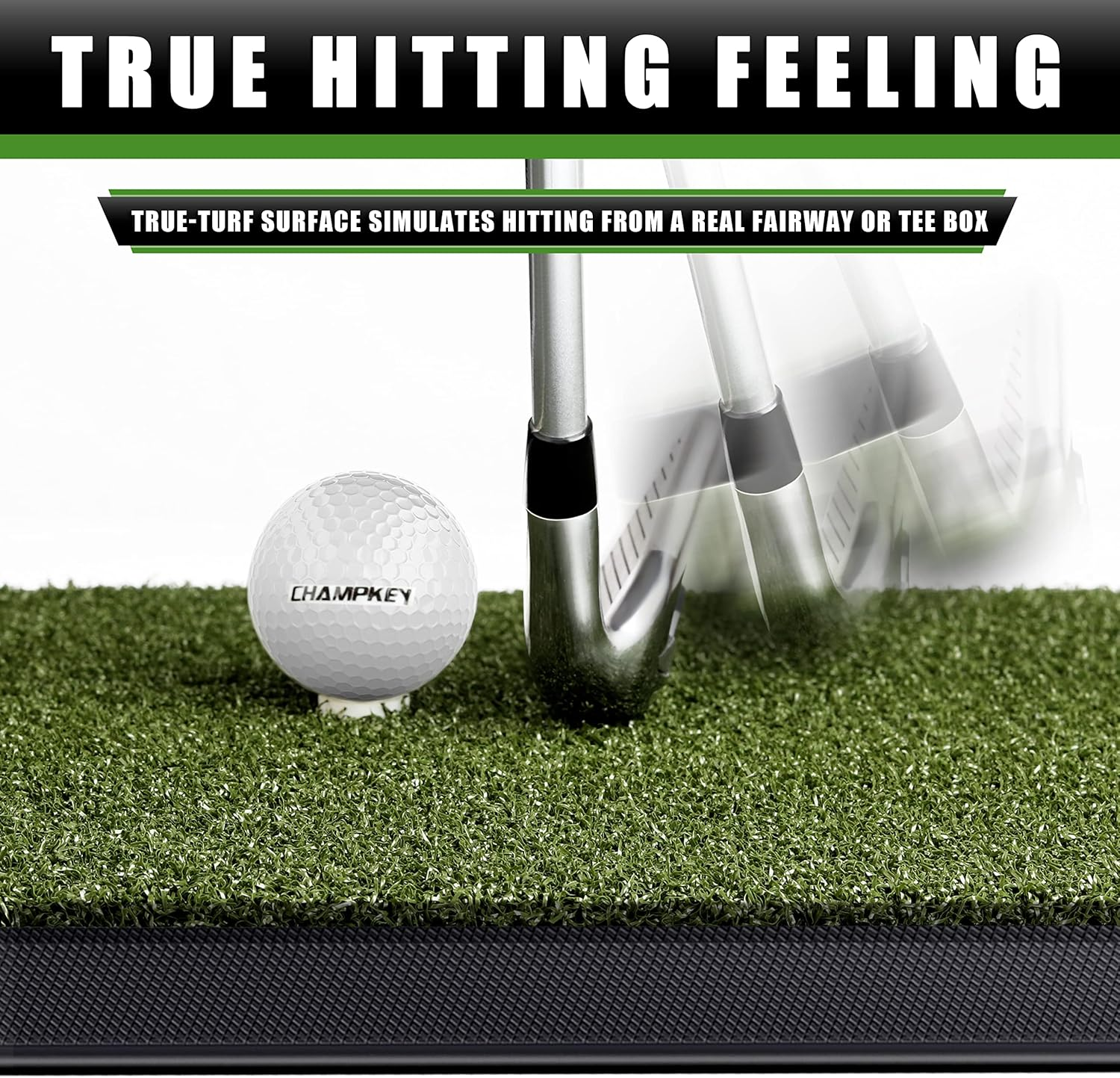 CHAMPKEY Premium Synthetic Turf Golf Hitting Mat | Heavy Duty Rubber Base Golf Practice Mat | Come with 1 Rubber Tee and 9 Plastic Tees image number 2
