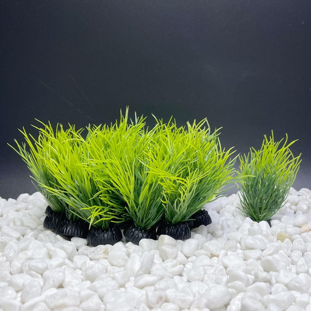 Smoothedo-Pets Aquarium Plants Fish Tank Decorations 20Pcs Small Size/1Inch Tall Plastic Artificial Plant Goldfish Waterscape Fish Hides Mini Grass Set (Green-Dark) image number 2