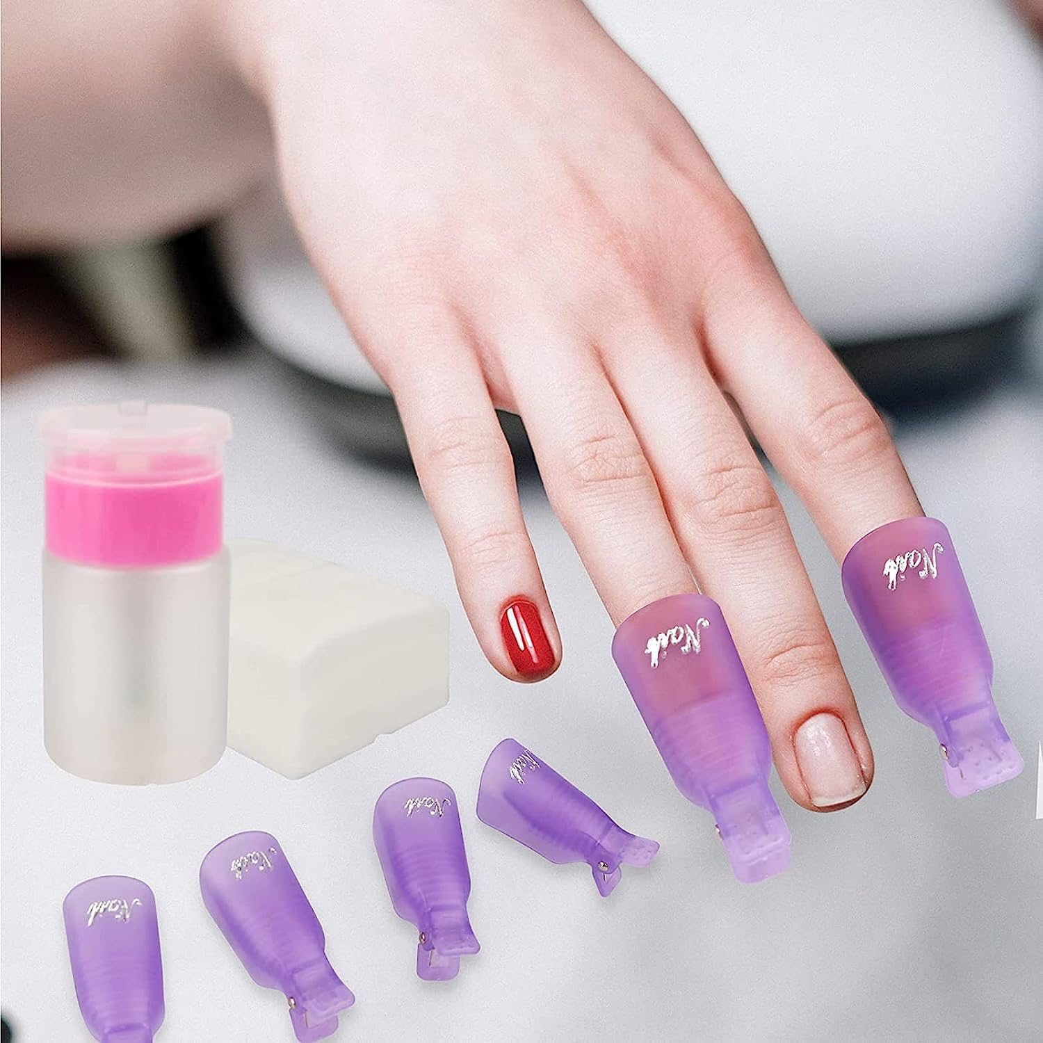 TAVVKE Nail Polish Remover Clips Set, Nails Art Gel Cap Soak off Clip UV Manicure Acrylic Nails Wrap Tool 10 Pcs (Purple)