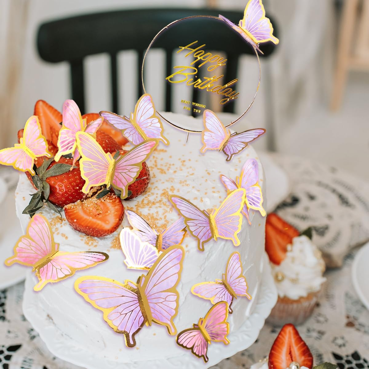 Butterfly Decorations for Cakes 22PCS Butterflies Cake Topper Happy Birthday 3D Cupcake Toppers Pink Purple Wall Decor Party Baby Shower Women Girls image number 1
