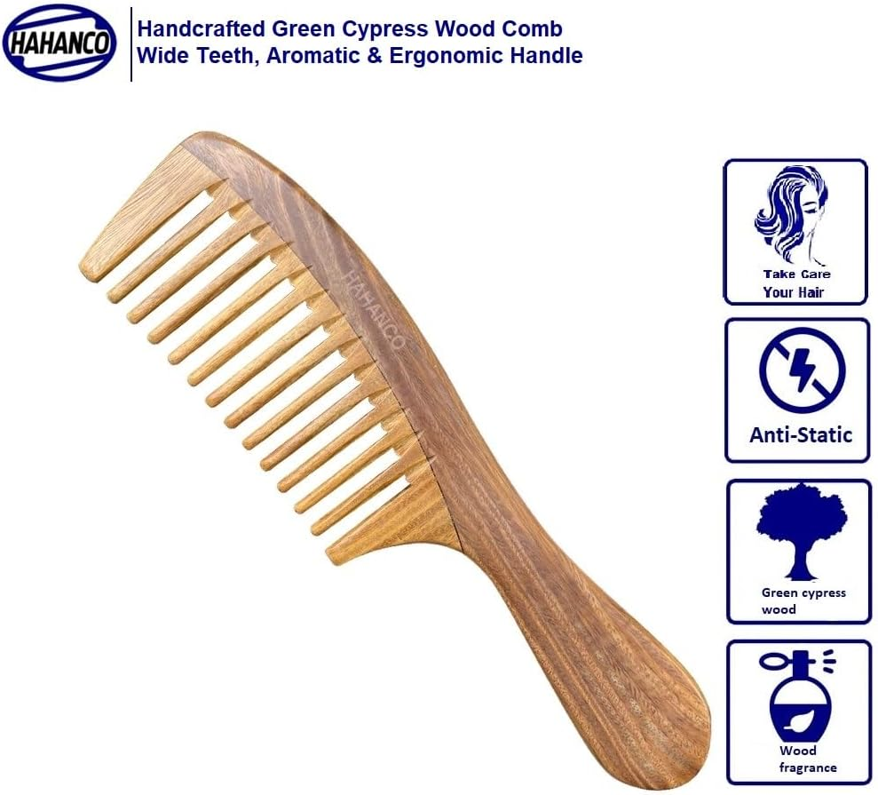 Handcrafted Green Cypress Wood Comb &ndash; Wide Teeth, Aromatic & Ergonomic Handle