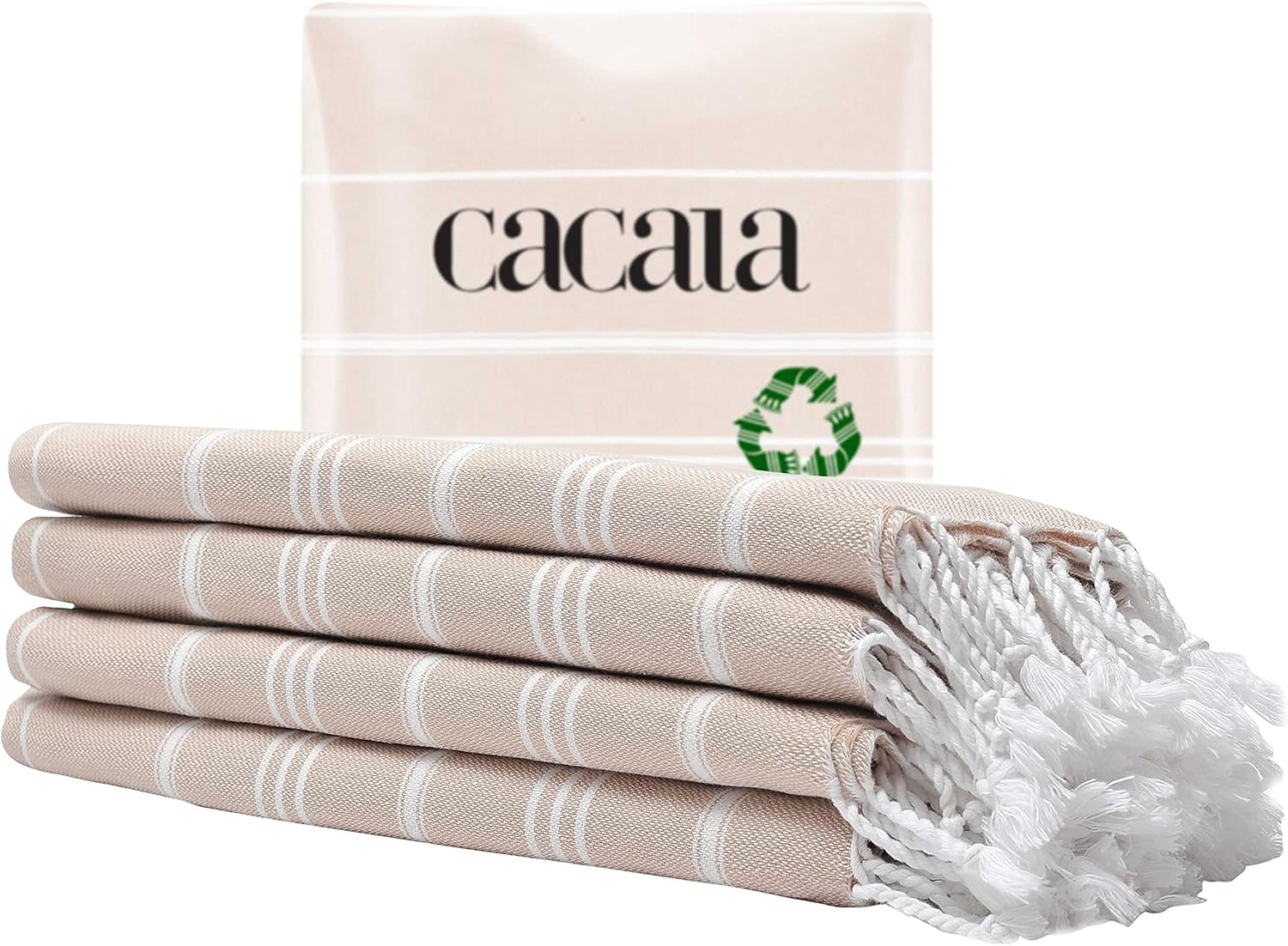 Cacala Turkish Hand Towels with Hanging Loop (23 X 36) Set of 4-100% Cotton Kitchen Towel Quick Dry Prewashed for Soft Feel Decorative Towels for Gym, Yoga, Bath and Kitchen - Olive Green