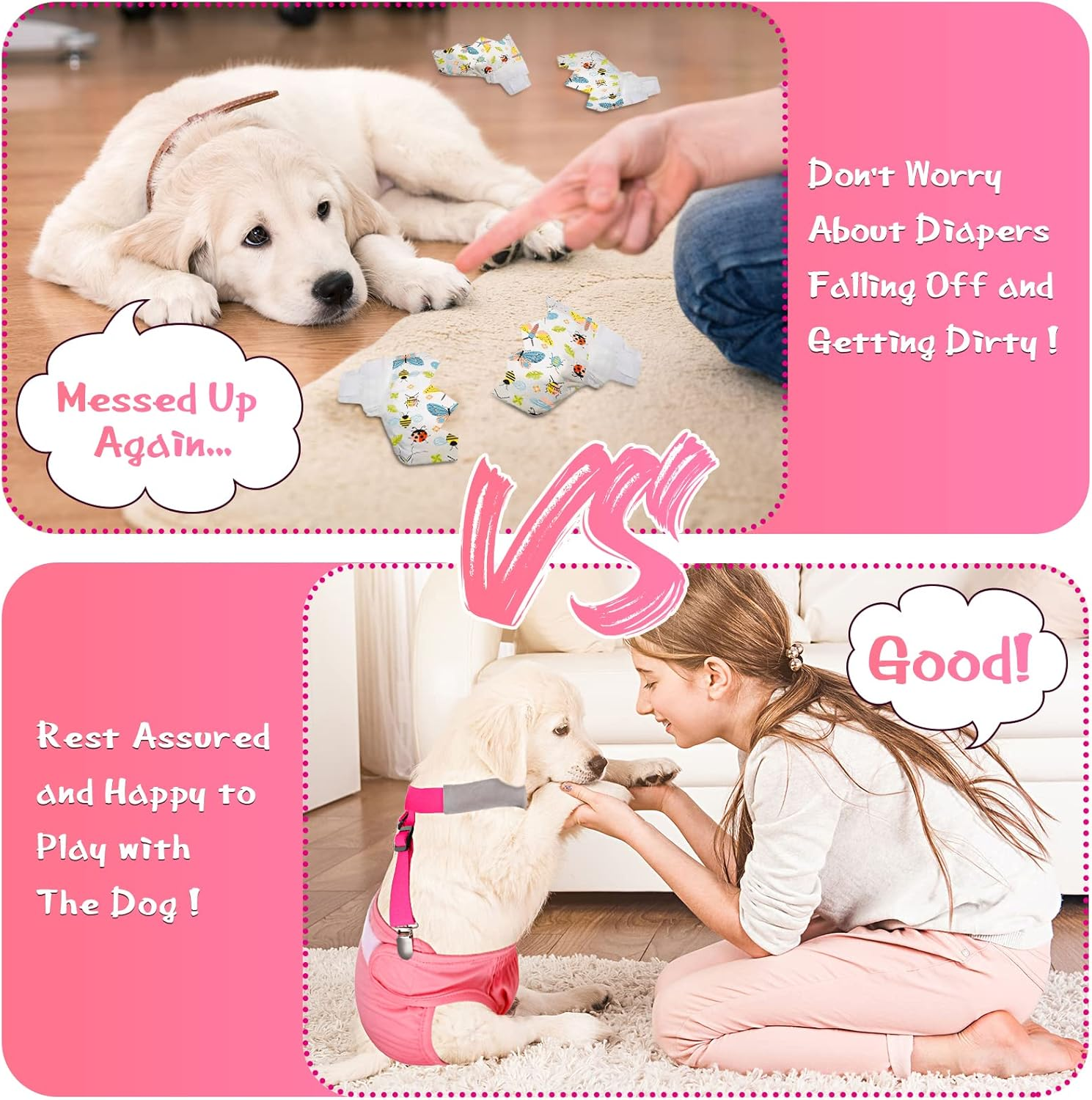 Saintrygo 2 Pieces Dog Diaper Suspenders Belly Bands Canine Harness Keep Diaper on Your Dog for Small Medium and Large Dogs (Black, Pink, Medium) image number 1