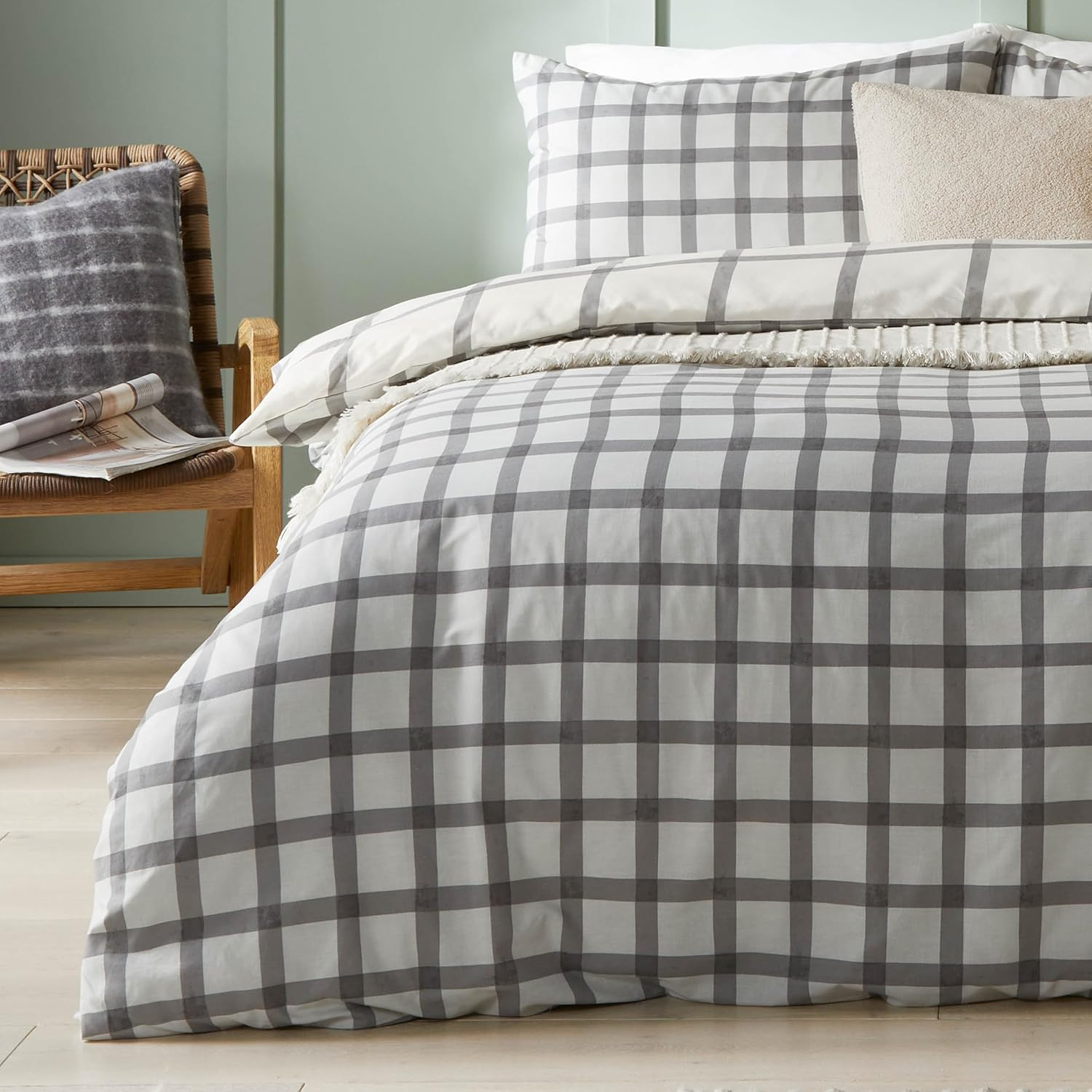 Furn. Canberra Check Printed Duvet Set - Double - Neutral image number 2