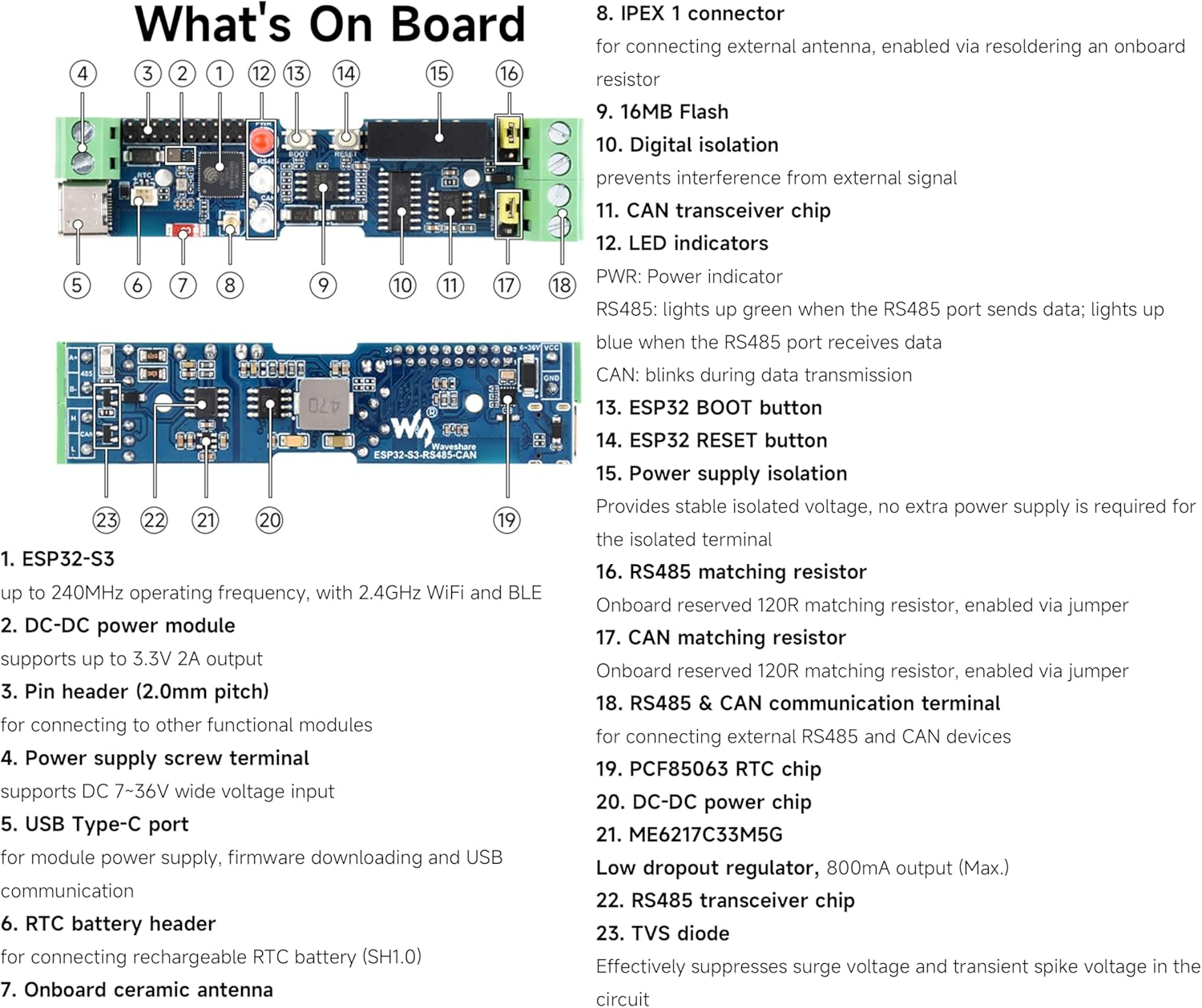 Industrial ESP32-S3 Control Board with RS485 and CAN Communication Interfaces, Supports Wi-Fi /Bluetooth, Better for RS485 Modbus Modules or CAN Devices, Built-In Protection Circuits, Safe & Stable image number 4