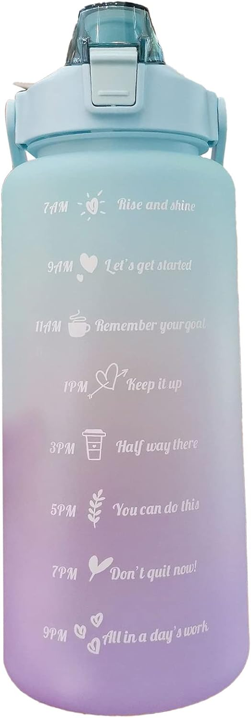 2L 67Oz Water Bottle with Motivational Time Marker with Straw Frosted Plastic Reusable Leakproof Drop Resistant and Drink Bottle for Fitness Gym Sports Workout