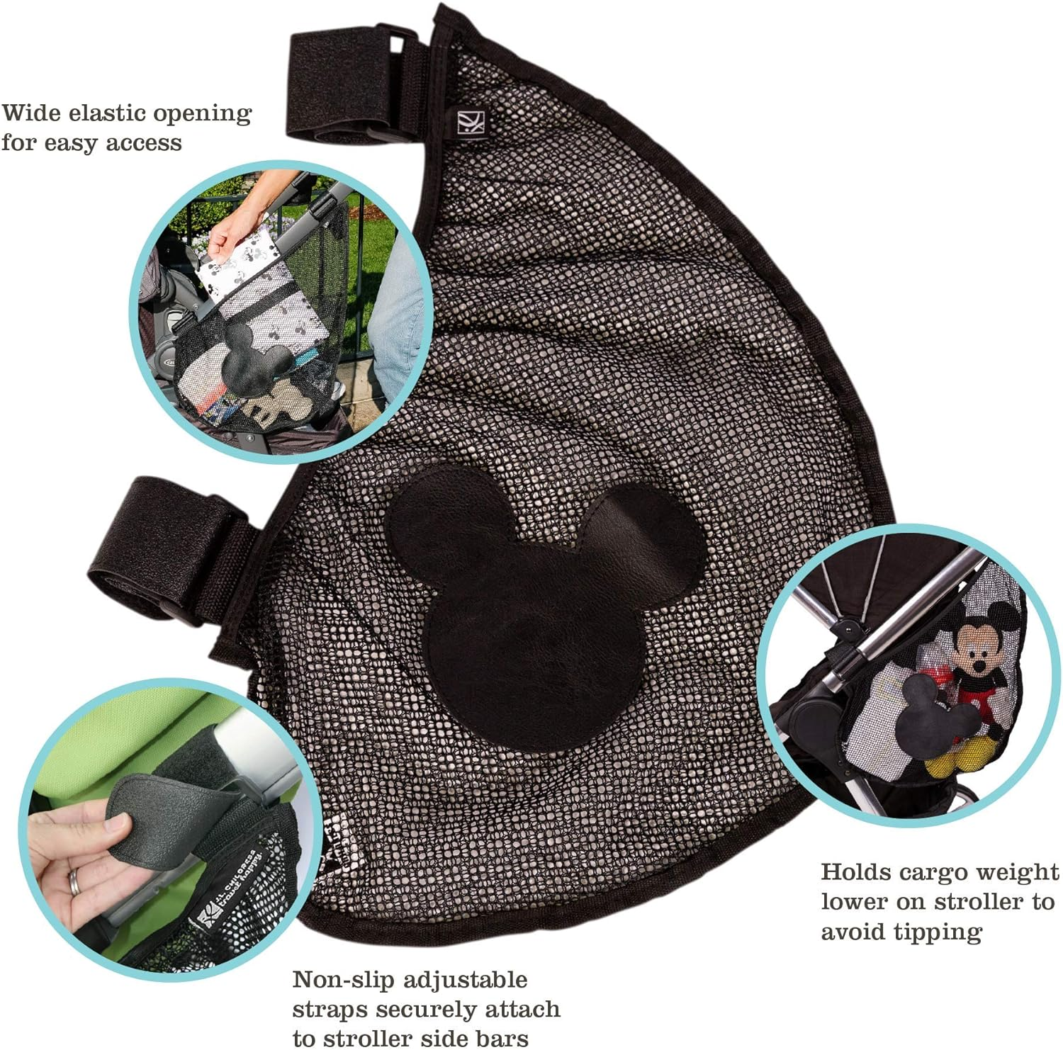 Disney Baby by J.L. Childress Side Sling Cargo Net, Stroller Organizer & Storage, Mickey Black image number 4