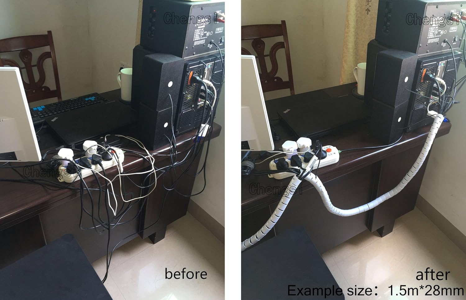 Cable Organizer Coiled Tube Sleeve Cable Cable Management Sleeve Chengsi NBXG0061 3M*16Mm Silver