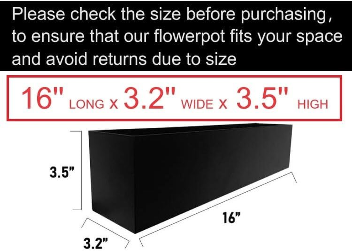 Modern Metal Steel Trough Planter - Rectangle Planters for Indoor Planters - 16" Window Sill Planters - Table or Window Boxes Planter - Windowsill Herb Planter