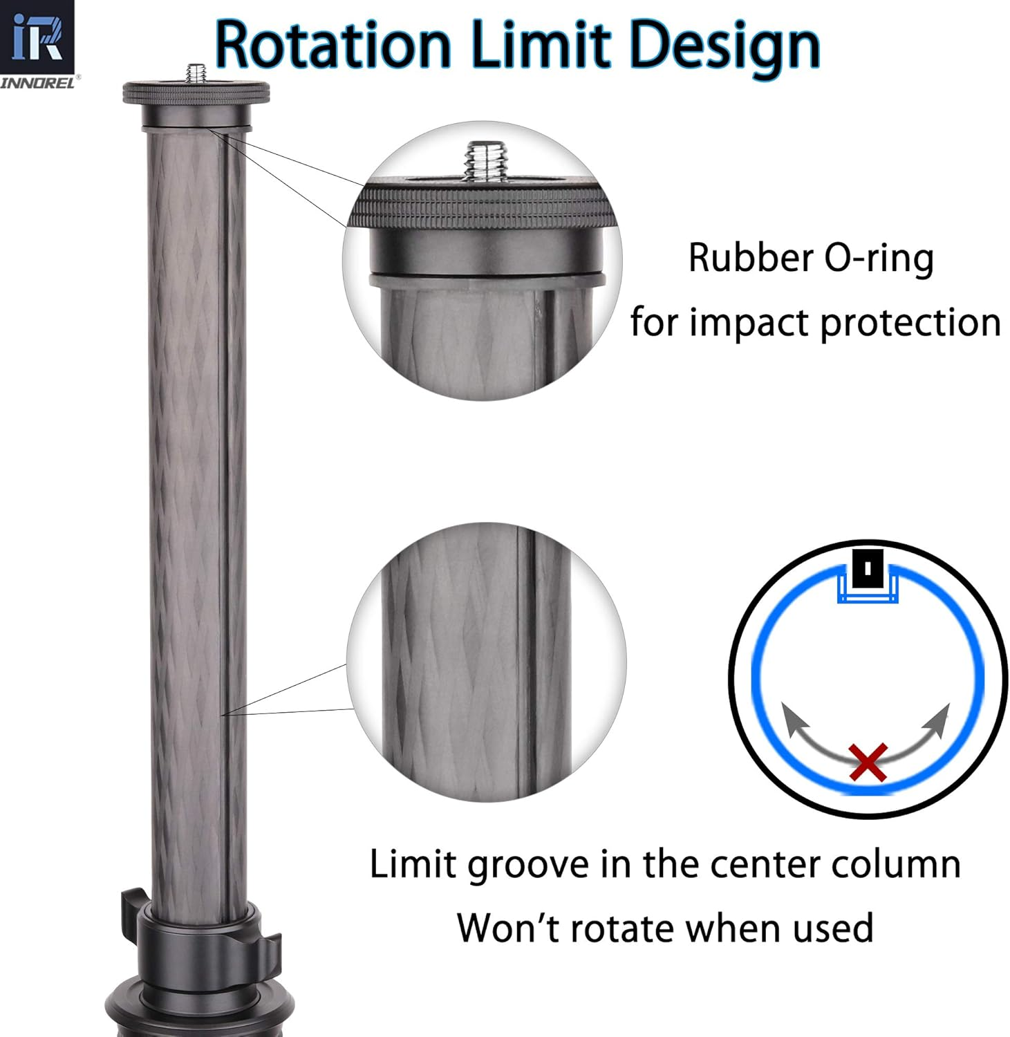 Tripod Center Column-Innorel ER40C, 10 Layers Carbon Fiber 1.8In/40Mm Tube Mid-Column Professional Extension Rod Only Suit Heavy Duty Tripod of LT364C for Digital DSLR Camcorder Camera Shooting image number 5